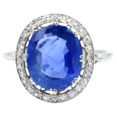 Antique Ring Pompadour Ceylon Sapphire Diamonds