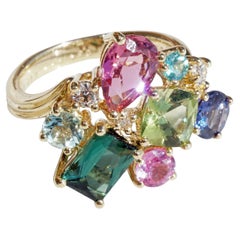 Ring Potpourrie of Colors Indigolite Tourmaline Zircon Zoisite Brilliants 0.15