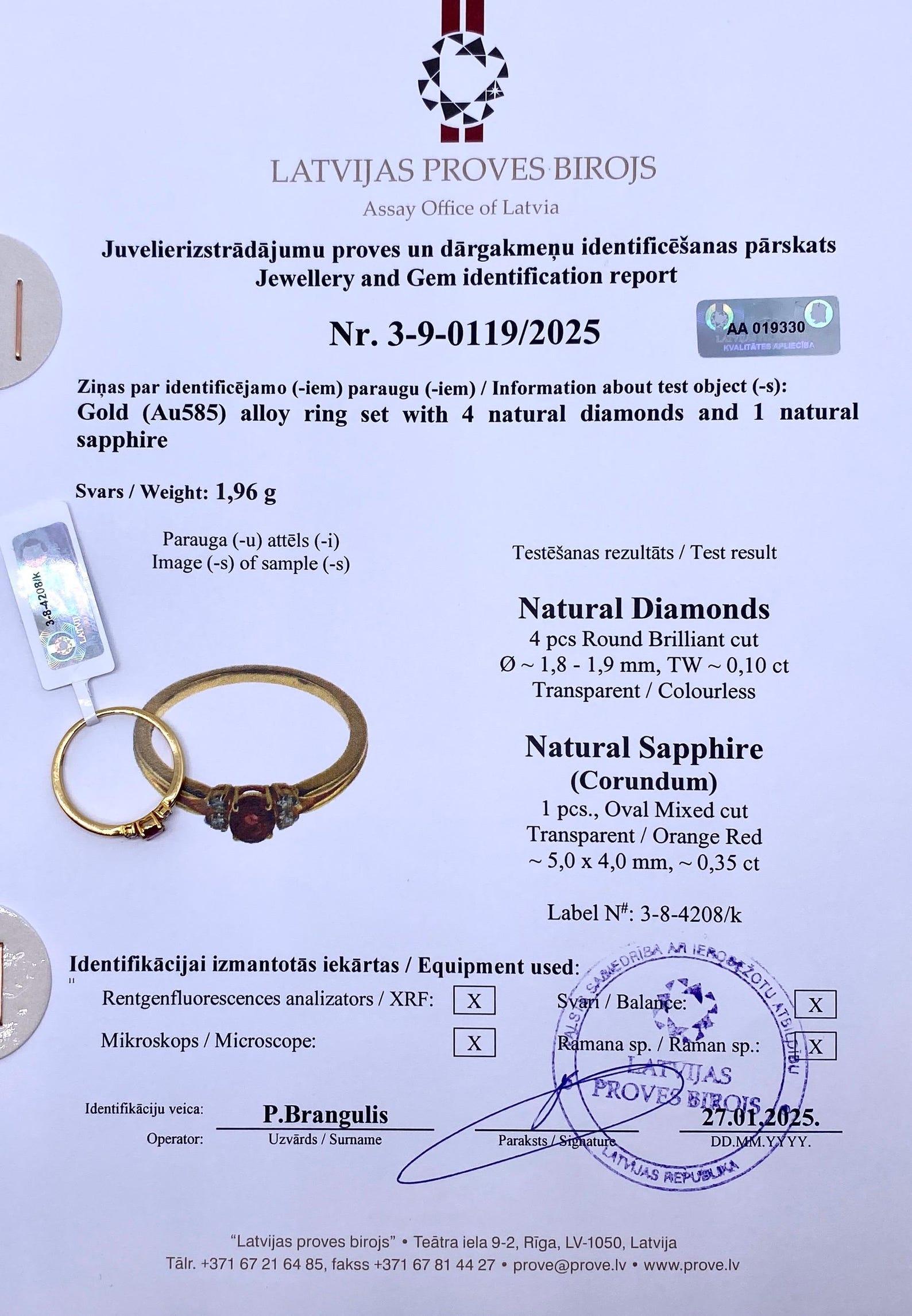 Bague en or jaune 14 carats, saphir rouge et diamants, pierre précieuse naturelle, 7US Pour femmes en vente