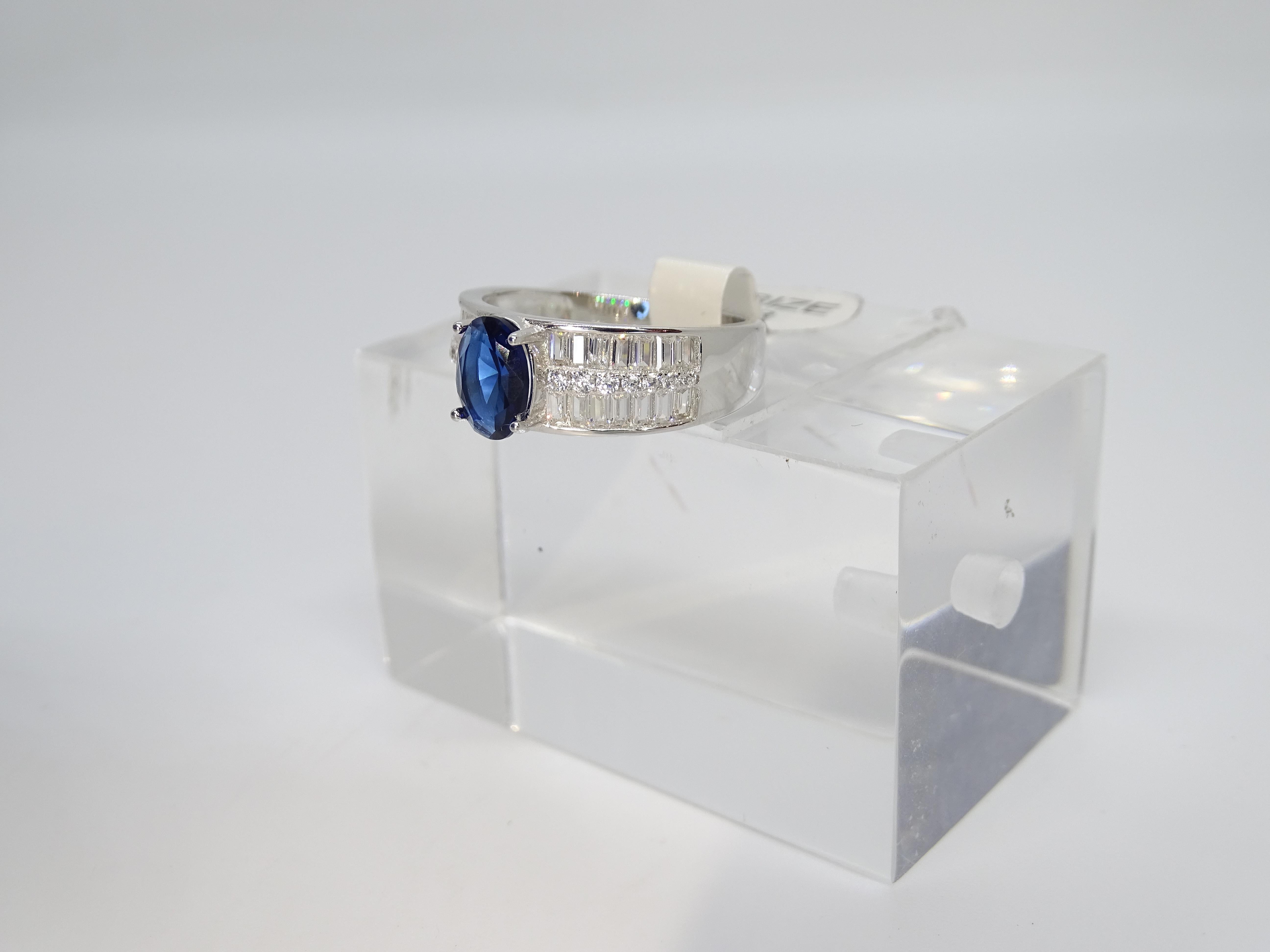 Anello / anello Italia, zaffiro radice e zirconi taglio baguette, argento 925 in vendita 9