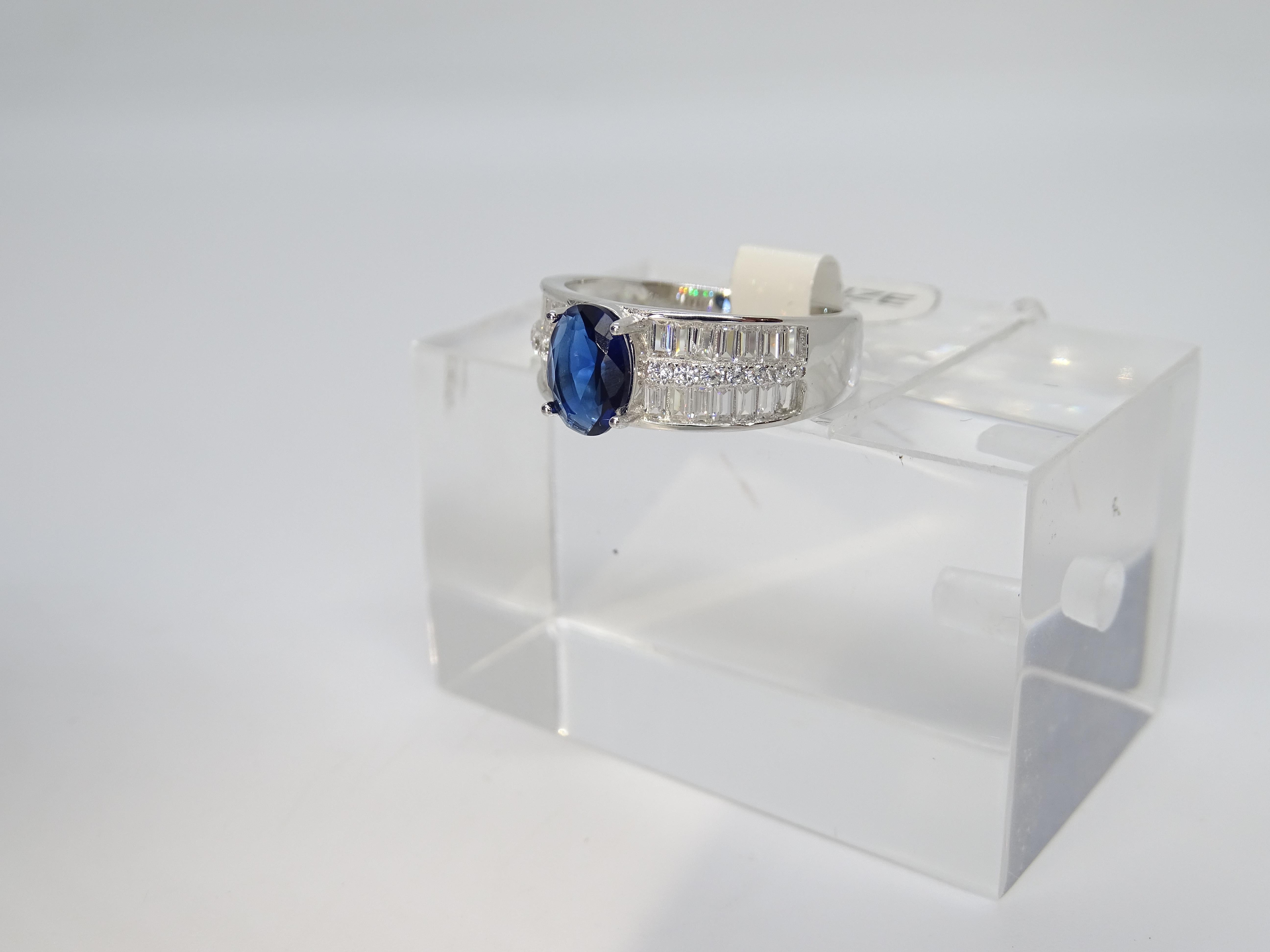 Anello / anello Italia, zaffiro radice e zirconi taglio baguette, argento 925 in vendita 10