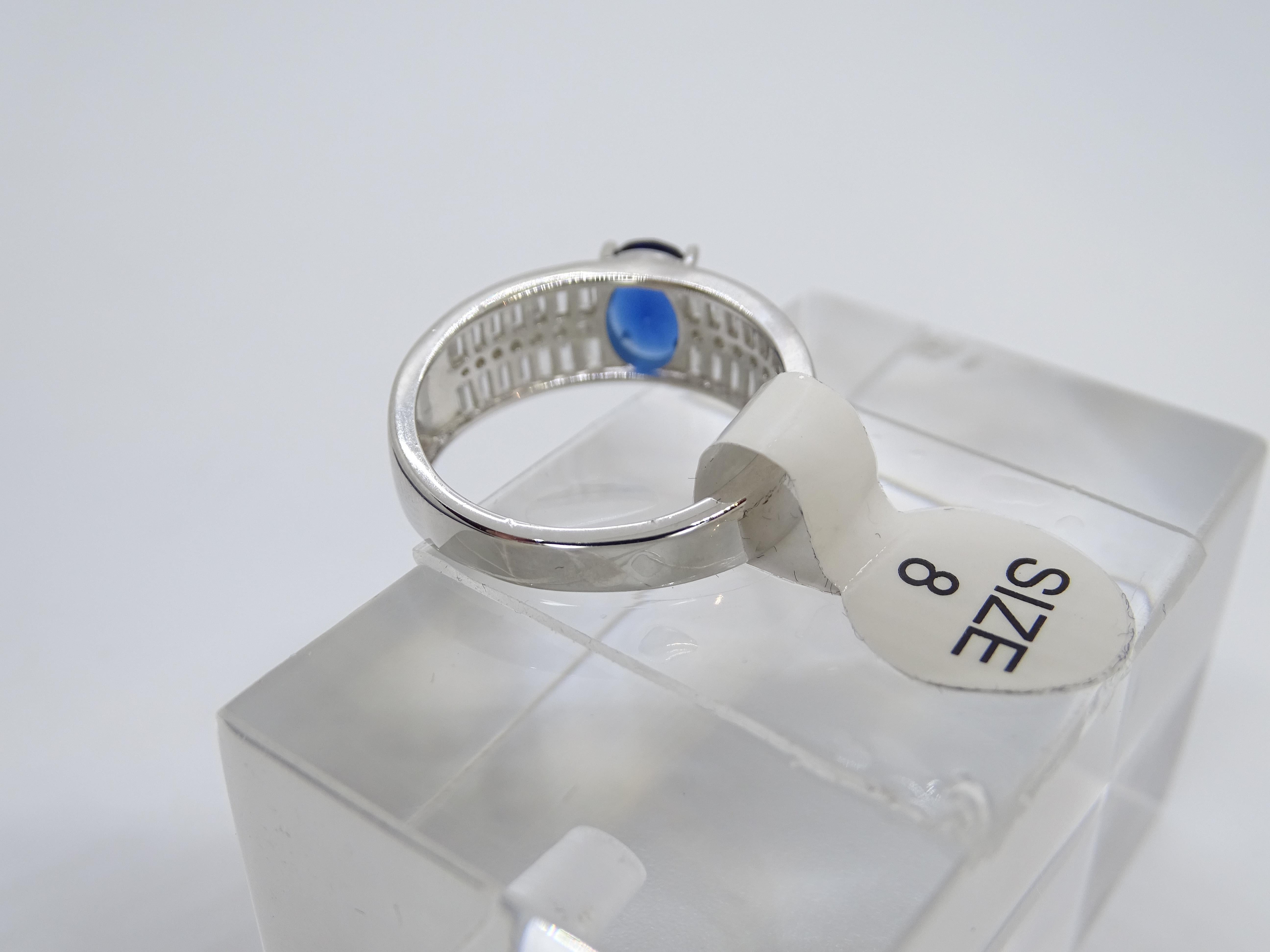 Anello / anello Italia, zaffiro radice e zirconi taglio baguette, argento 925 in vendita 13