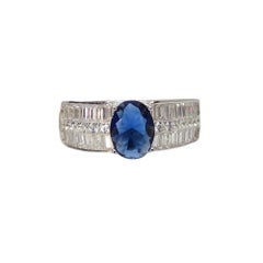 Ring / ring Italy, sapphire root and baguette-cut zircons, 925 silver