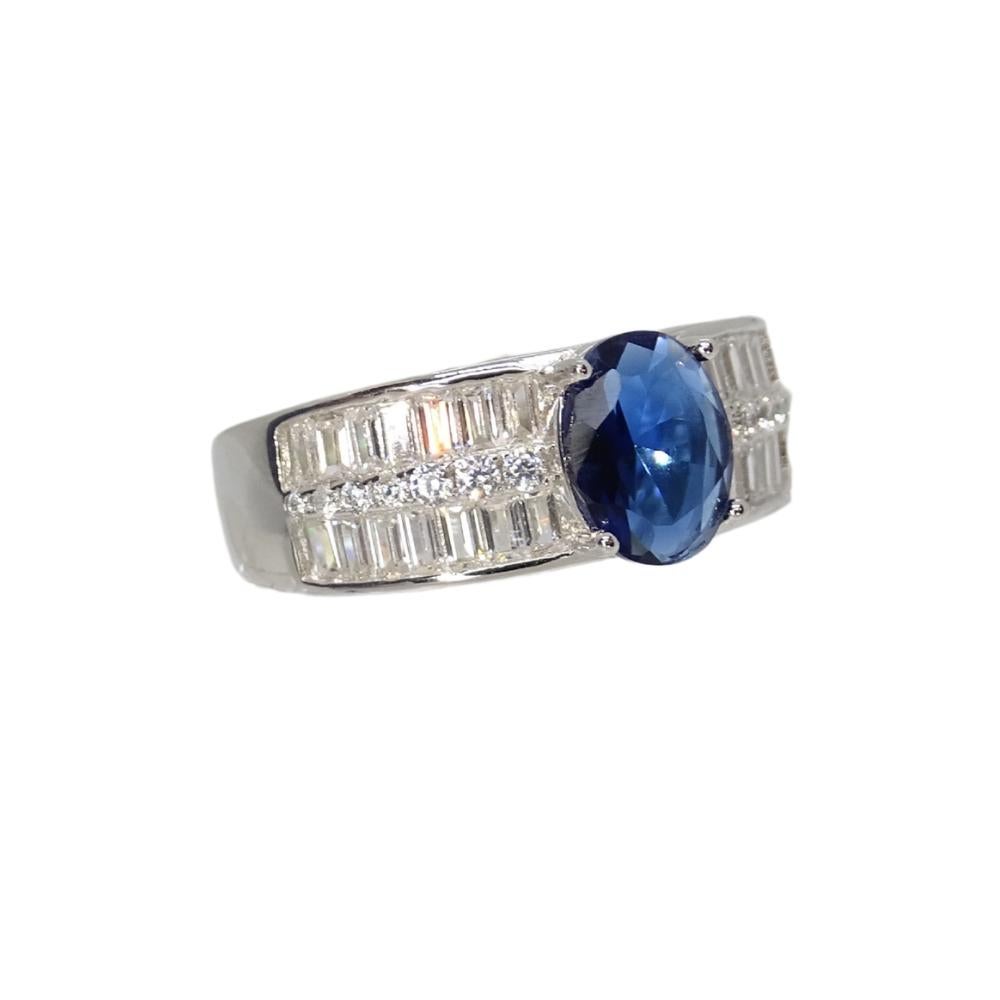 Moderno Anello / anello Italia, zaffiro radice e zirconi taglio baguette, argento 925 in vendita