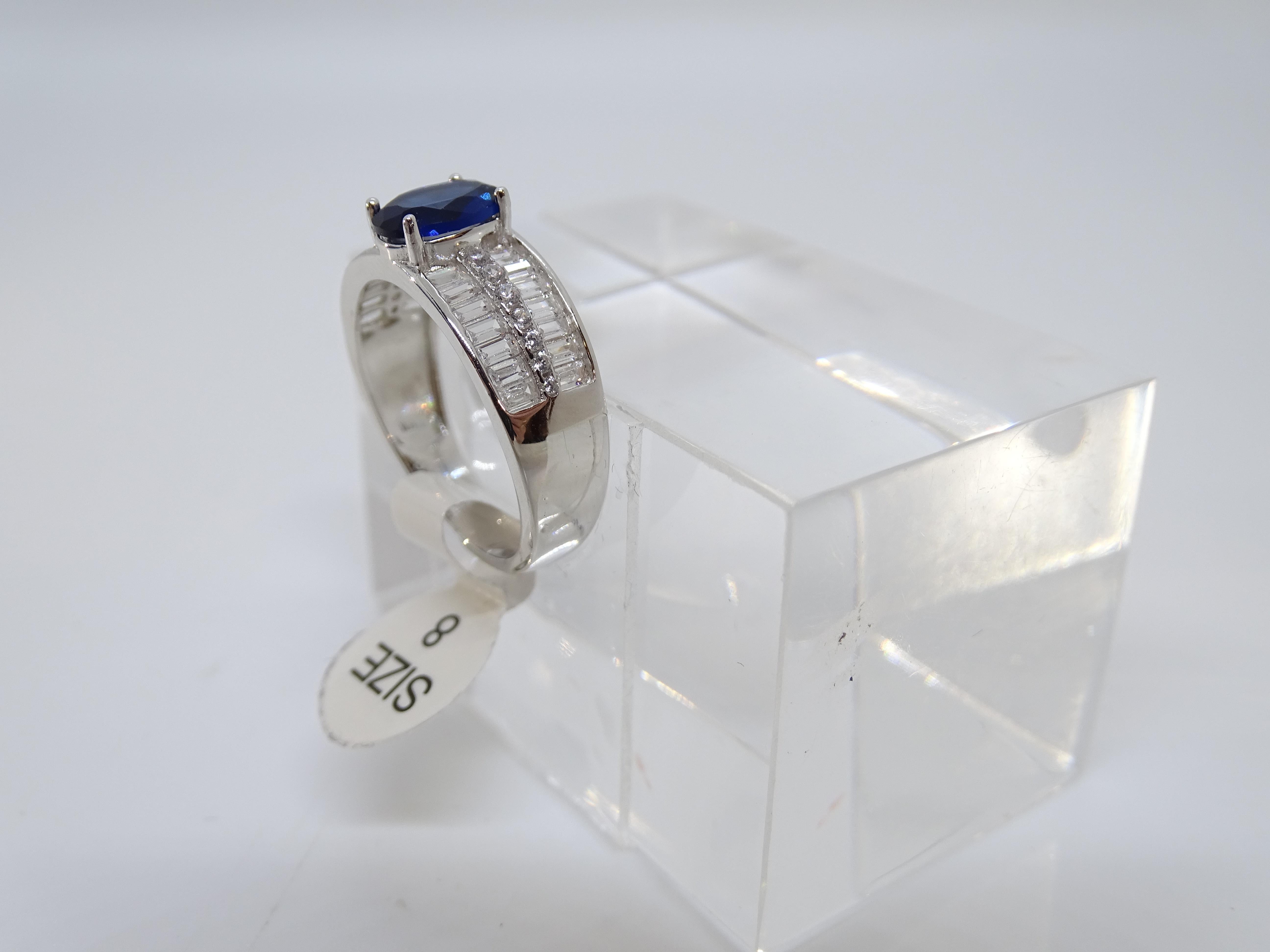 da uomo o donna Anello / anello Italia, zaffiro radice e zirconi taglio baguette, argento 925 in vendita