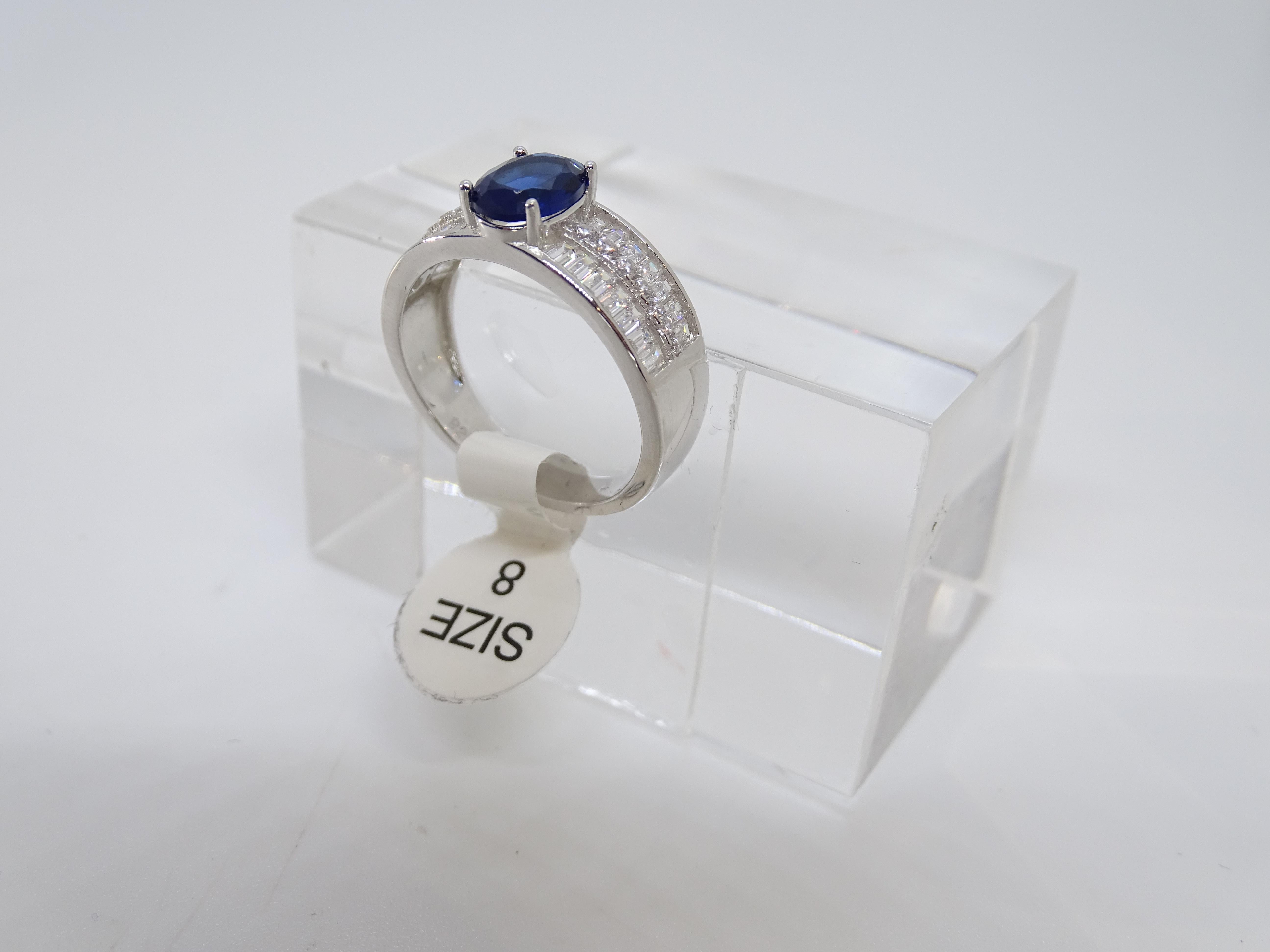 Anello / anello Italia, zaffiro radice e zirconi taglio baguette, argento 925 in vendita 1