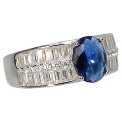 Anello / anello Italia, zaffiro radice e zirconi taglio baguette, argento 925