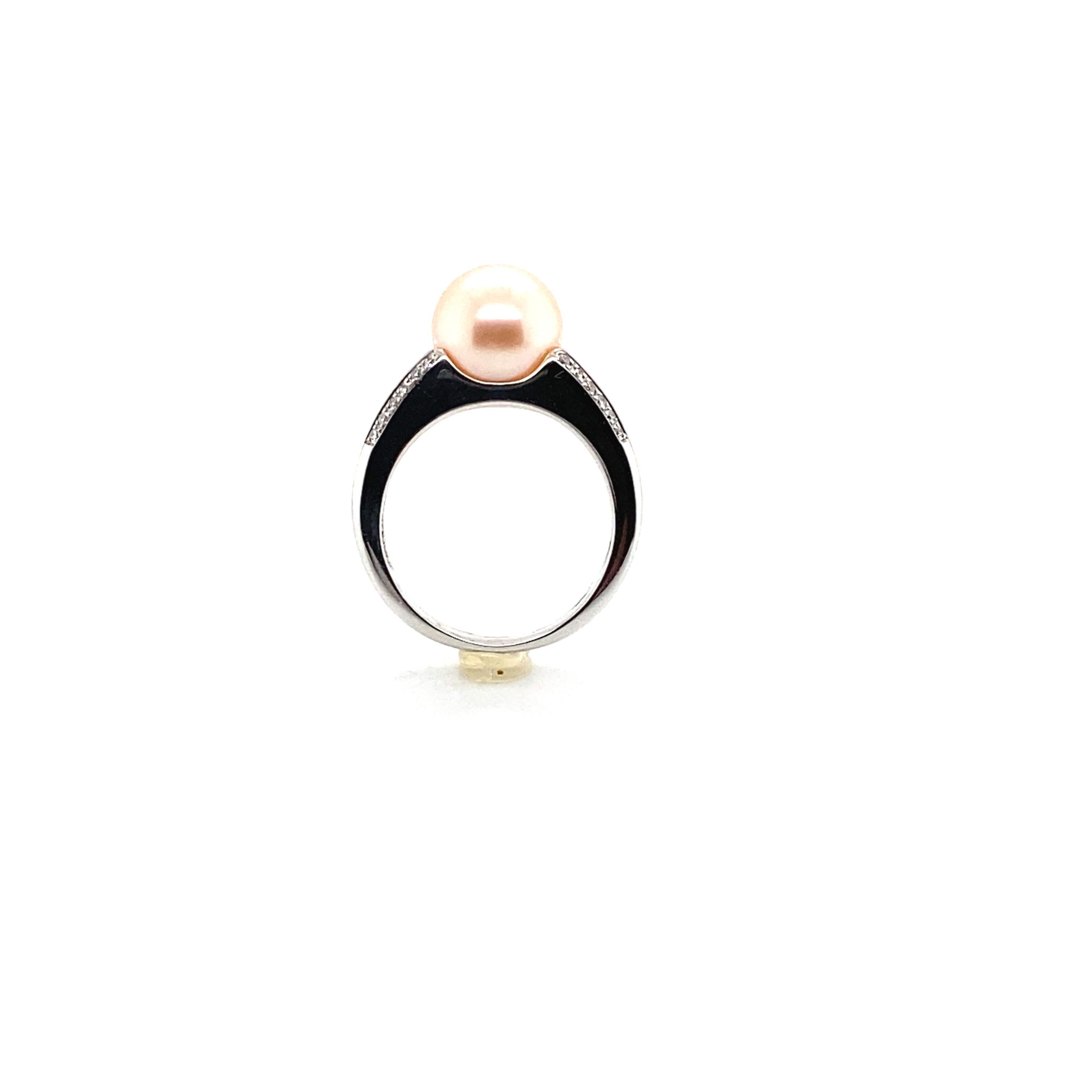 Art Deco Ring Rose Cultured Pearl White Diamonds White Gold 18 Karat For Sale