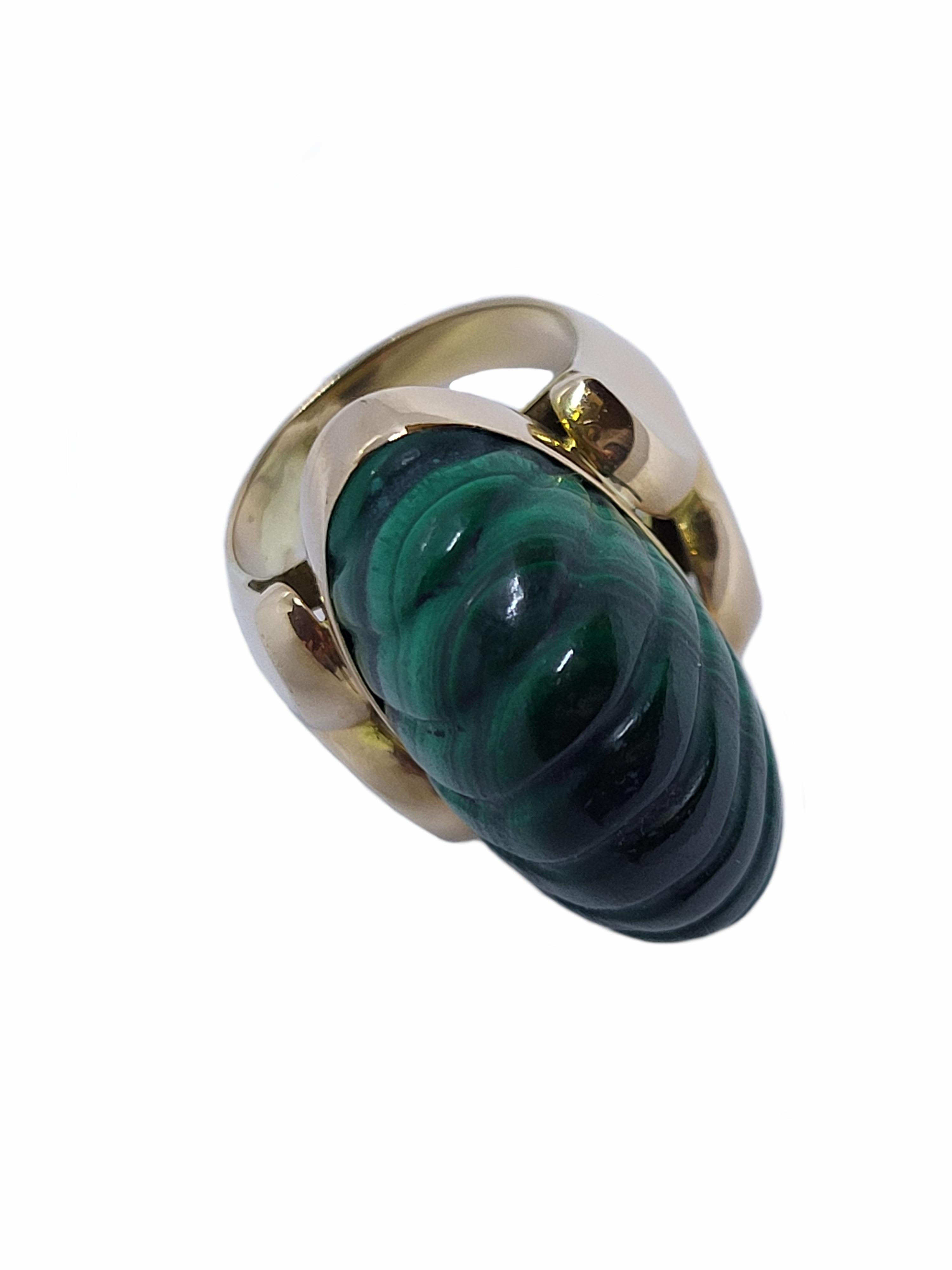 Mixed Cut Ring Rose Gold Malachite Russia ca. 1915 For Sale