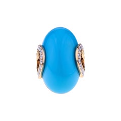 Ring Rose Gold with Big Sleeping Beauty Turquoise and Diamonds