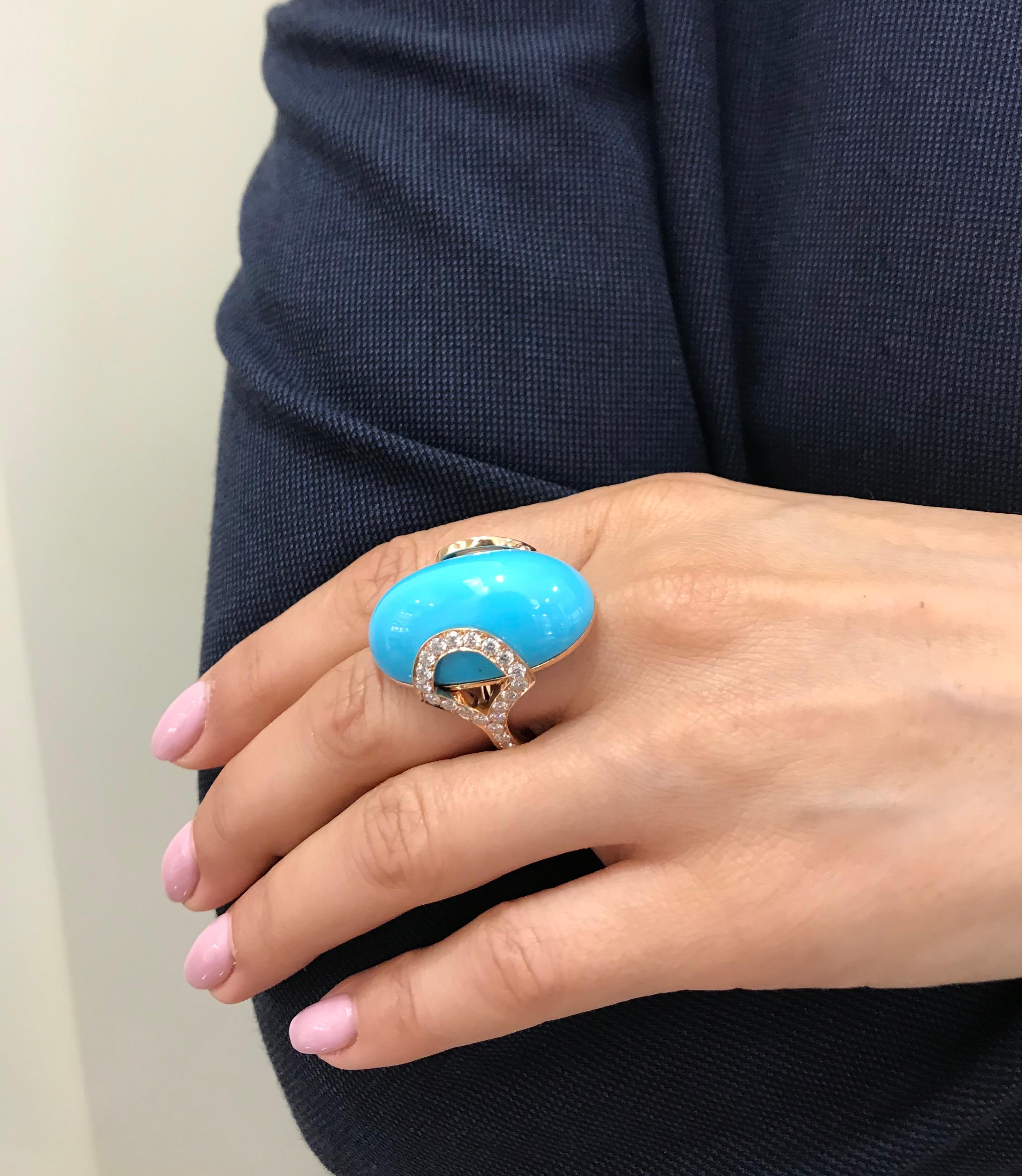 Bague en or rose avec turquoise et diamants en forme de grande beauté endormie Neuf - En vente à Roma, IT