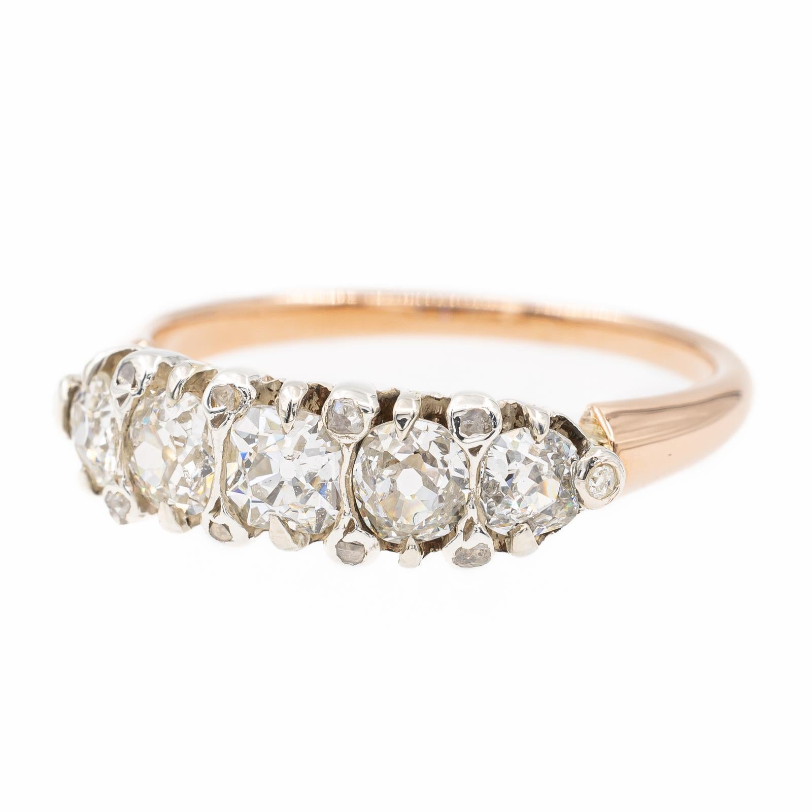 Old European Cut Ring Rose Gold Diamond For Sale