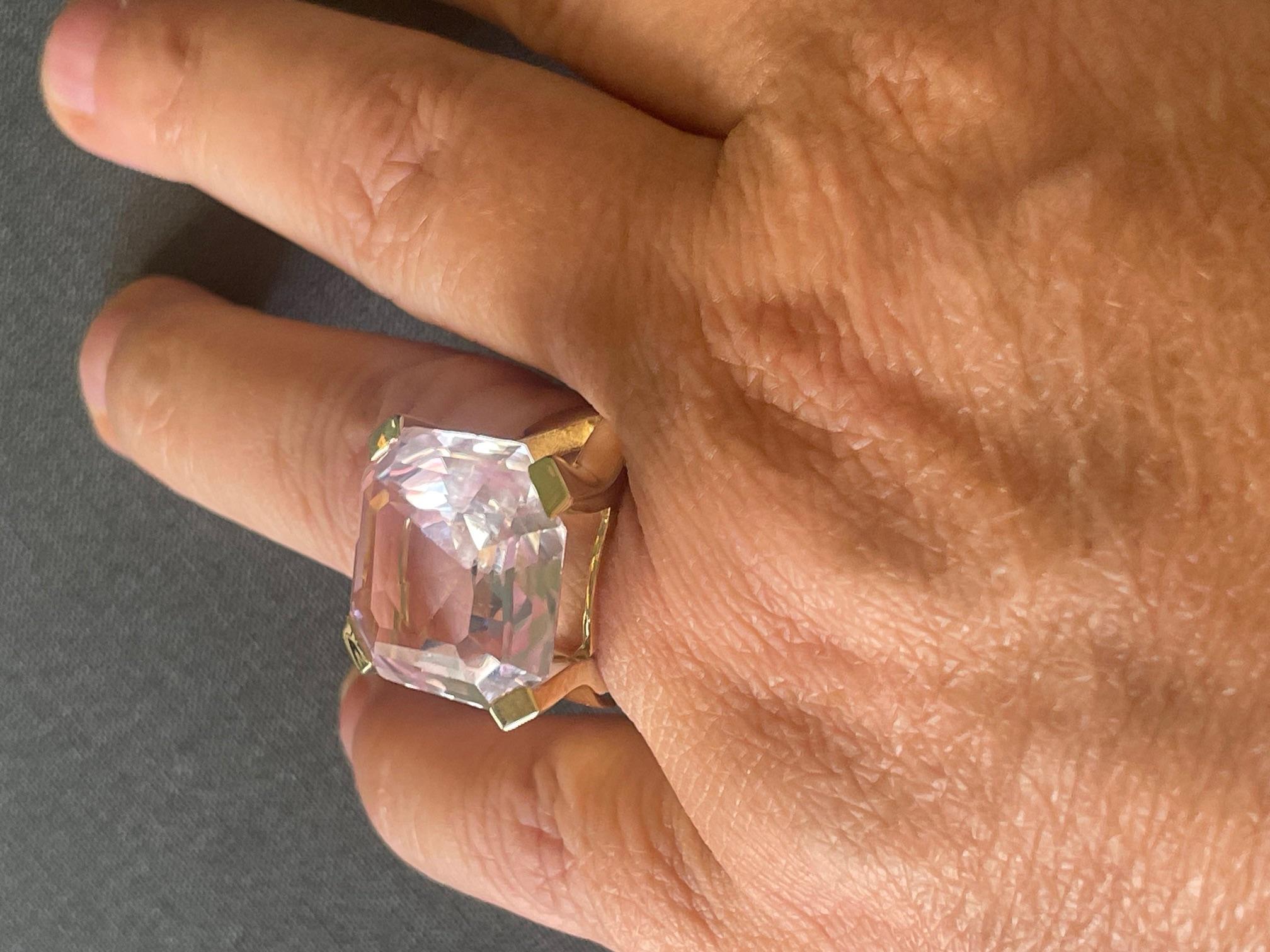 Taille octogone Bague tourmaline rose très grande or 18k en vente