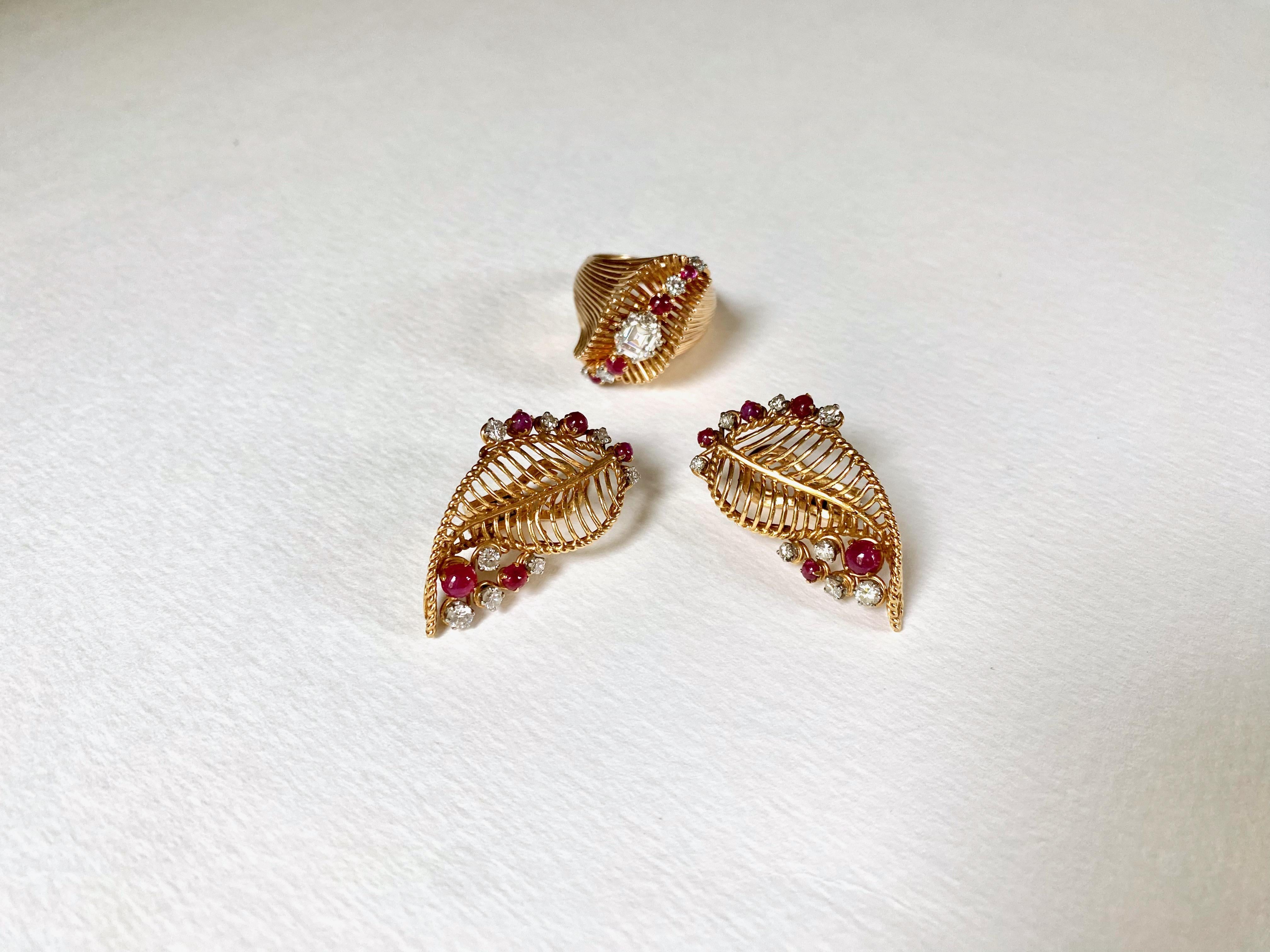 Vintage Ring Ruby And Diamonds Circa 1950 Yellow … - image 15