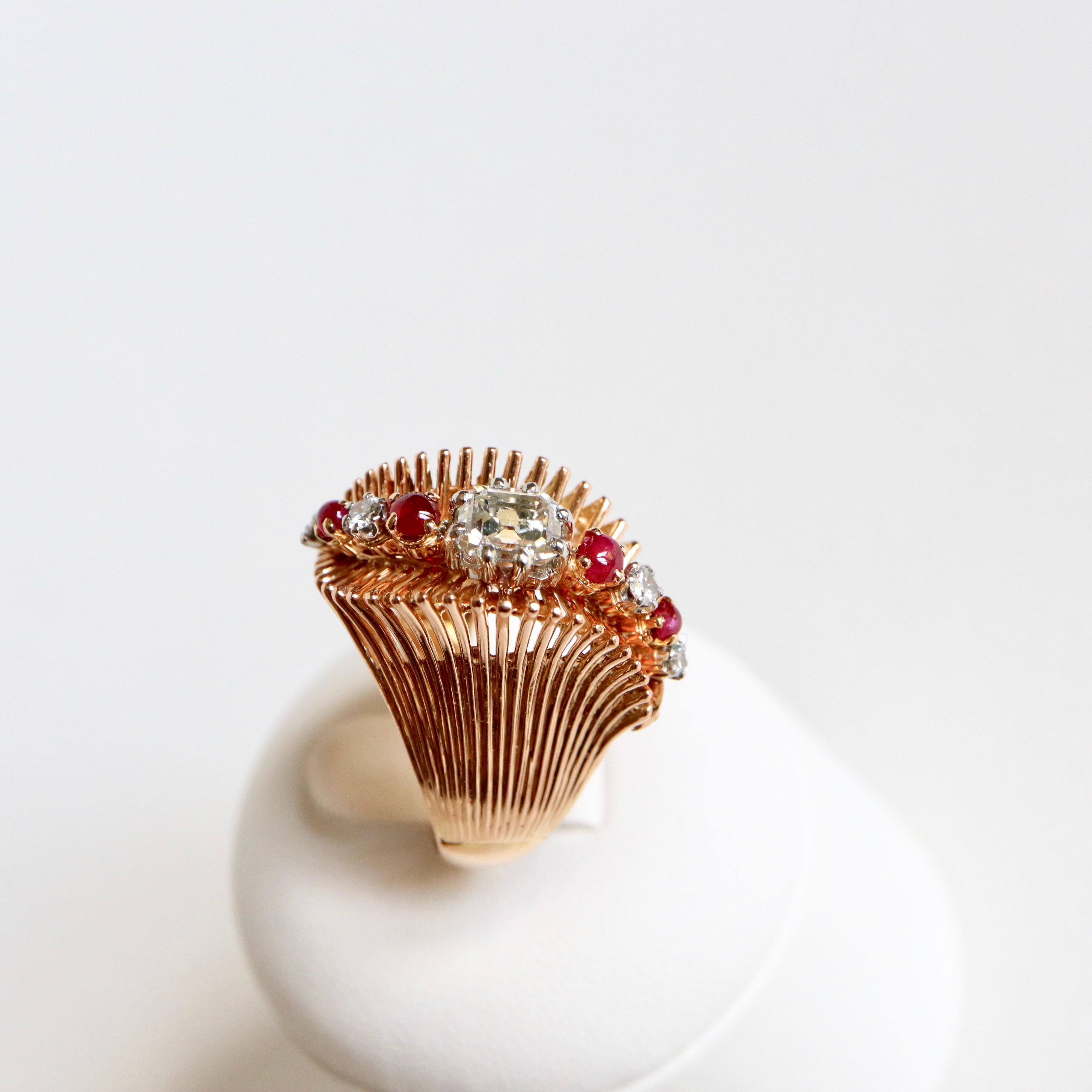 Vintage Ring Ruby And Diamonds Circa 1950 Yellow … - image 5