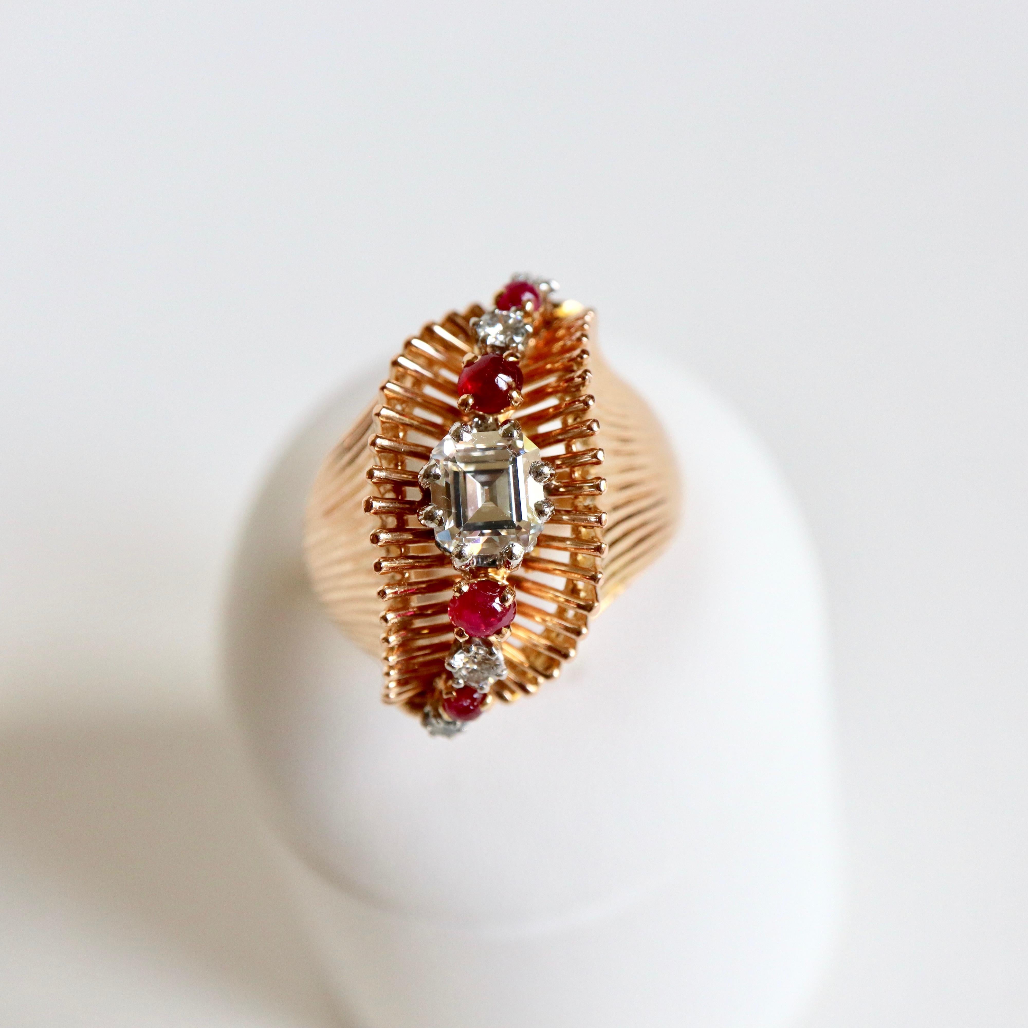 Vintage Ring Ruby And Diamonds Circa 1950 Yellow … - image 6