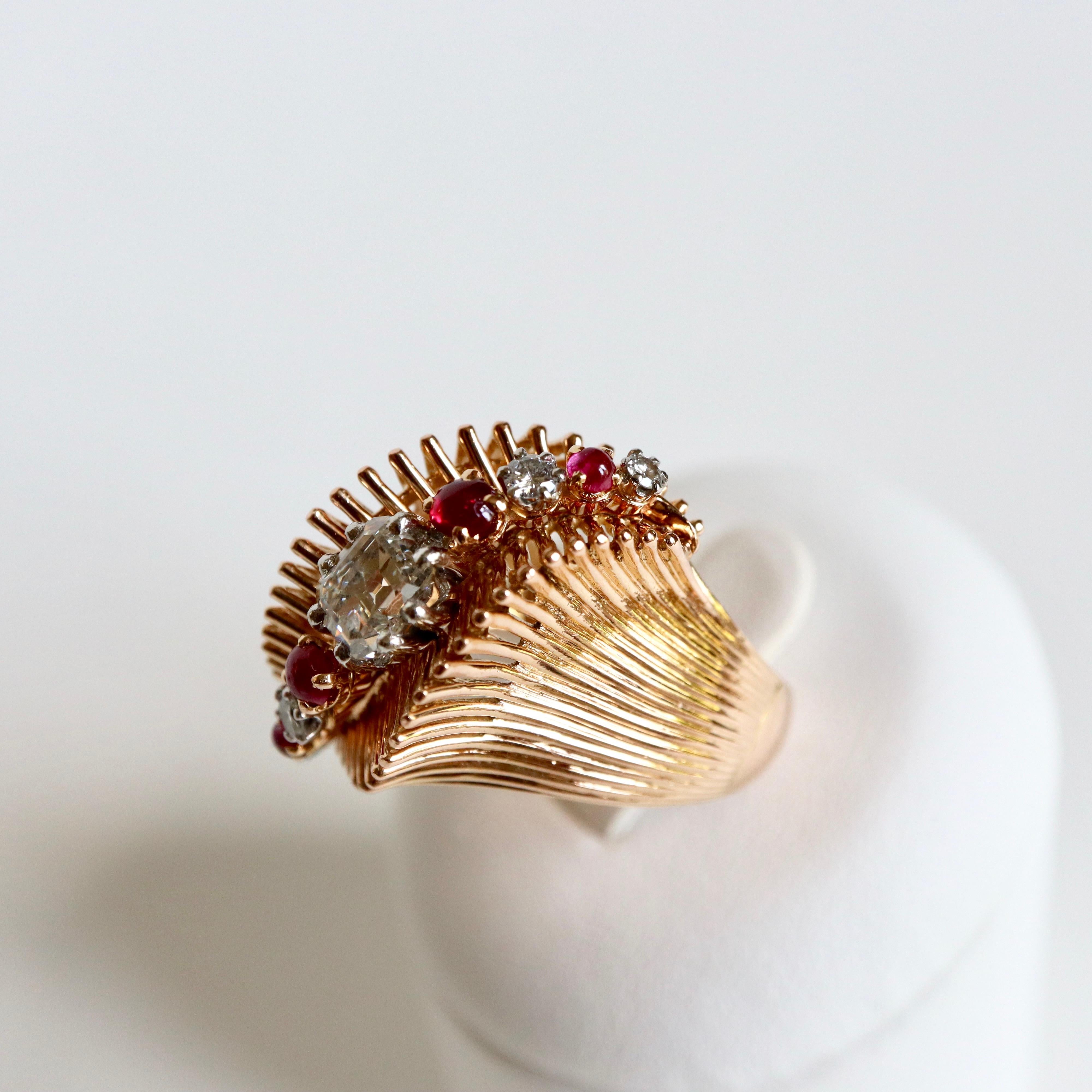 Vintage Ring Ruby And Diamonds Circa 1950 Yellow … - image 7