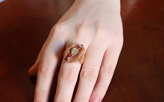 Vintage Ring Ruby and Diamonds circa 1950 Yellow Gold 18 Carat and Platinum