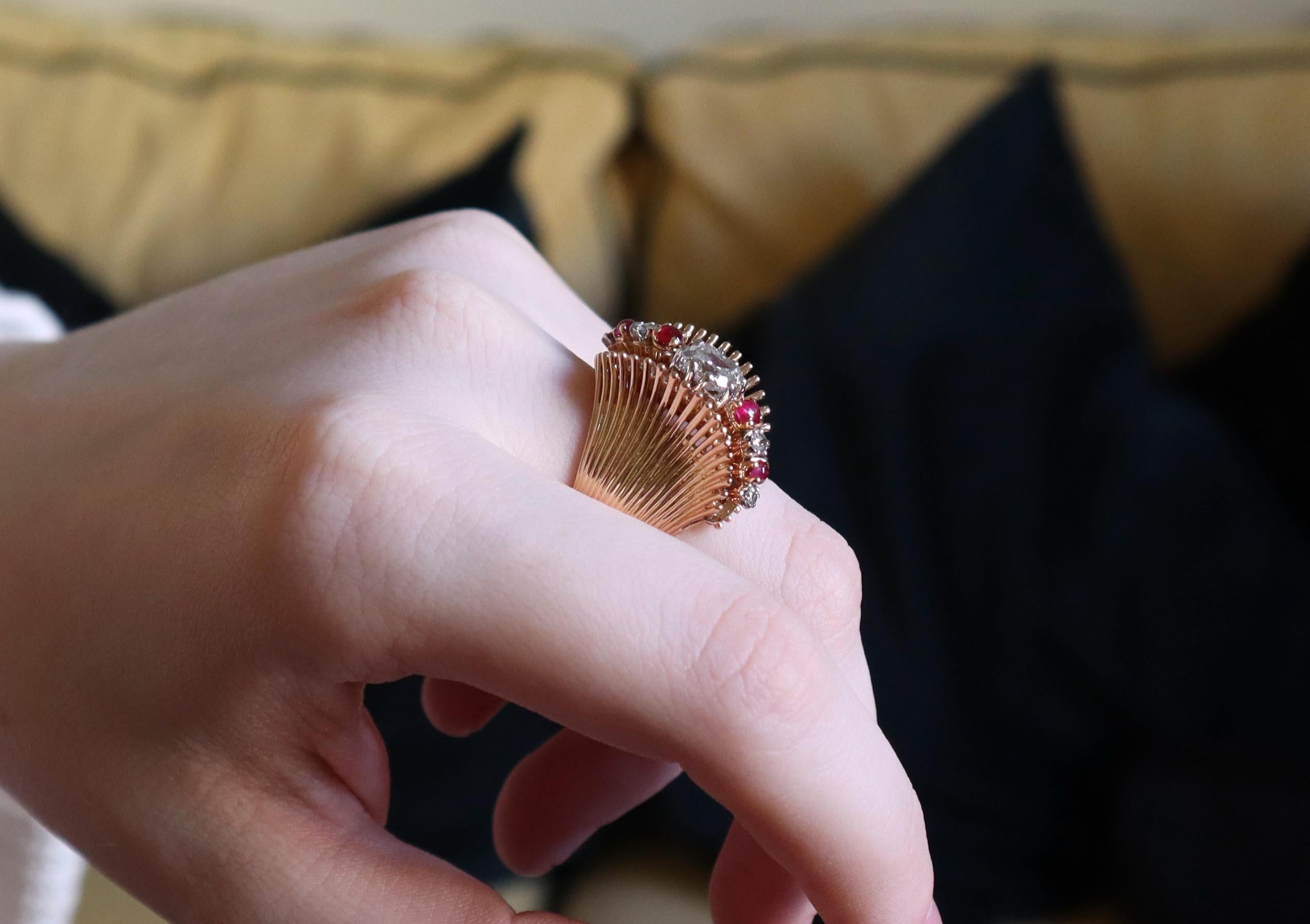 Vintage Ring Ruby And Diamonds Circa 1950 Yellow … - image 3