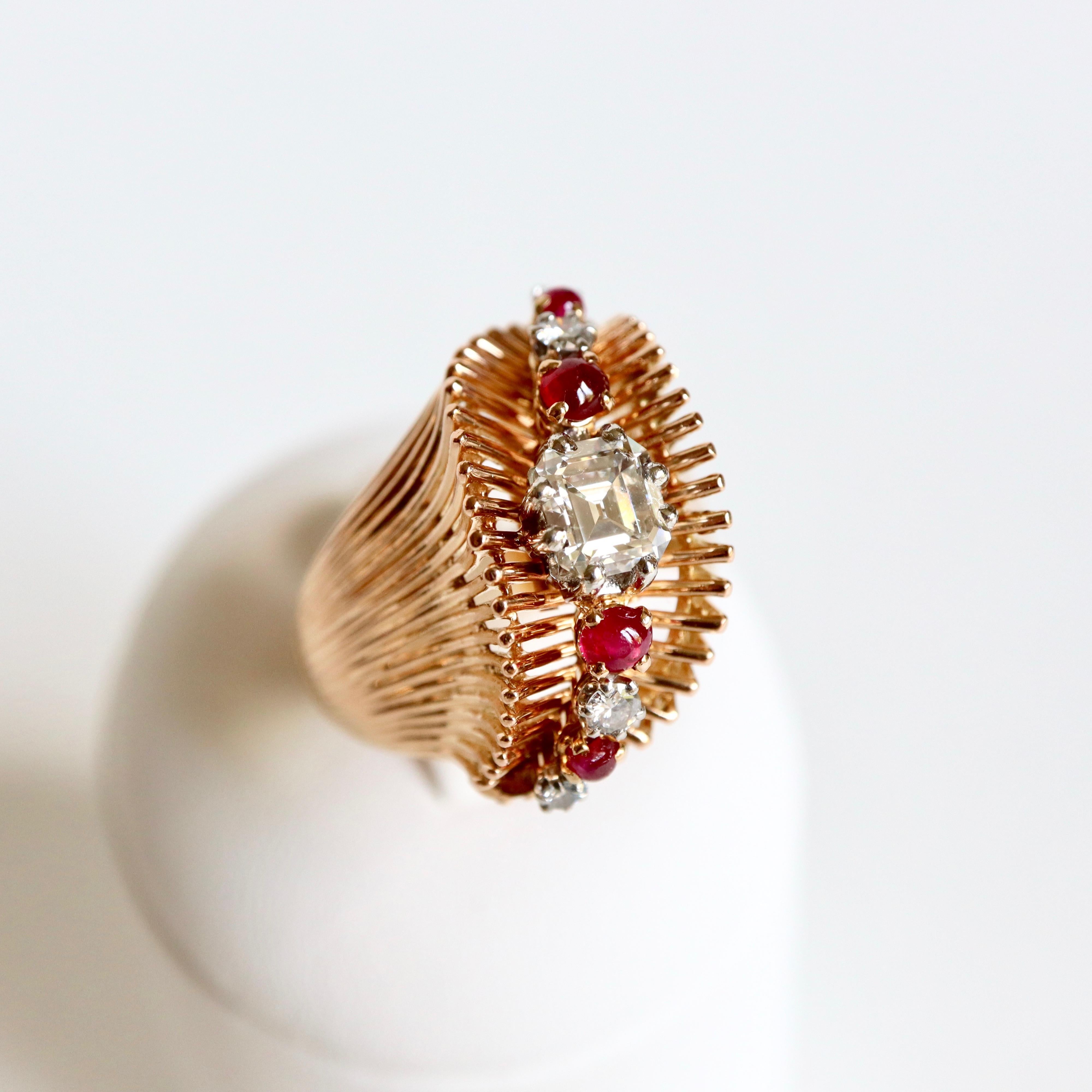 Vintage Ring Ruby And Diamonds Circa 1950 Yellow … - image 4