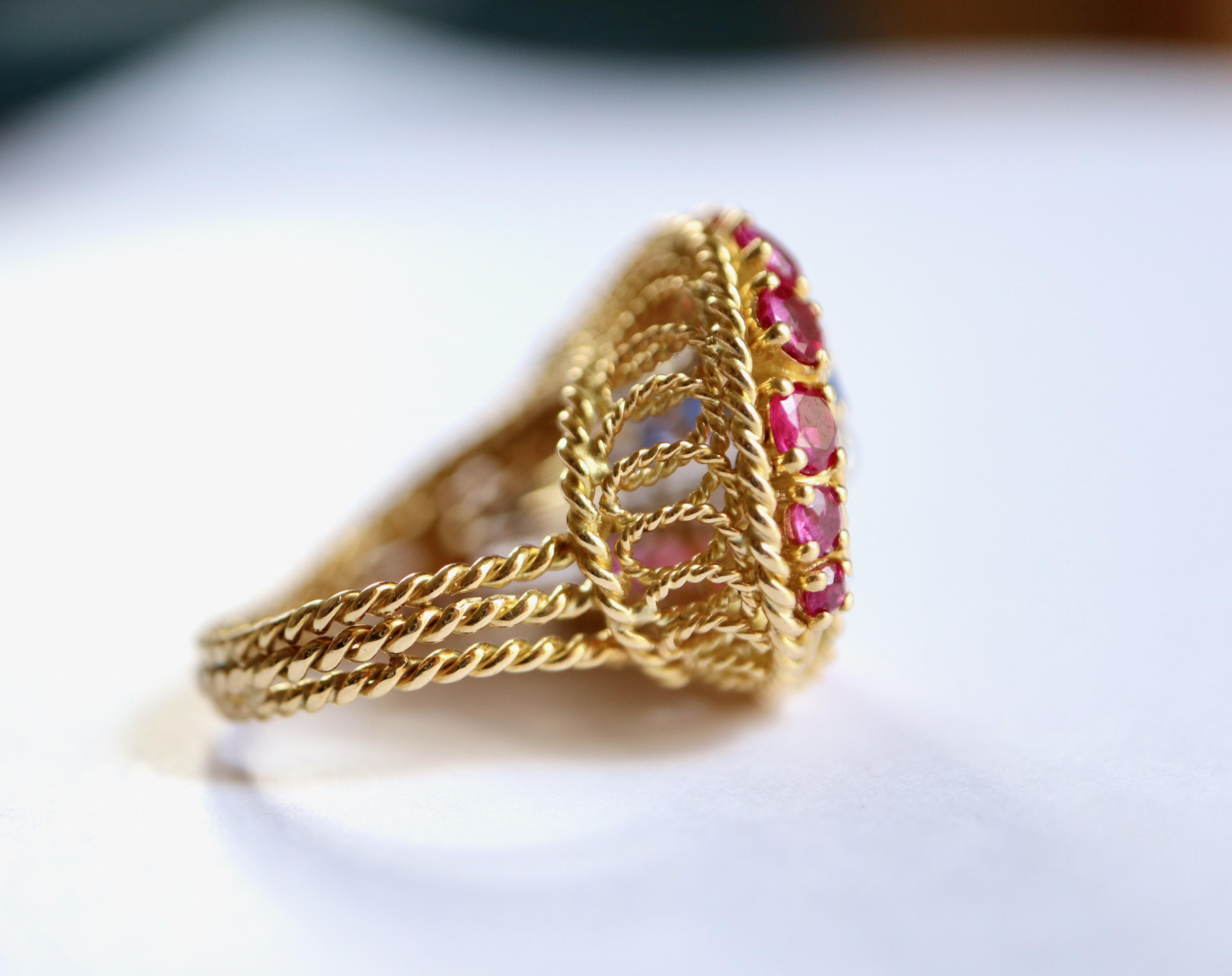 Ring Ruby Sapphire circa 1950 Yellow Gold 18 Carat, Ruby and Diamonds For Sale 2