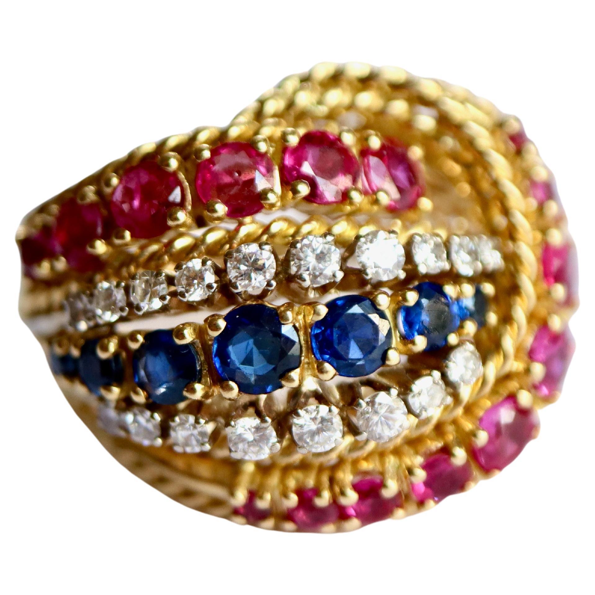 Ring Ruby Sapphire circa 1950 Yellow Gold 18 Carat, Ruby and Diamonds For Sale