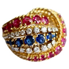 Vintage Ring Ruby Sapphire circa 1950 Yellow Gold 18 Carat, Ruby and Diamonds