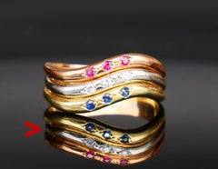 Ring Ruby Sapphire Diamonds solid 18K Rose White Yellow Gold Ø 6.25 US / 3.5gr