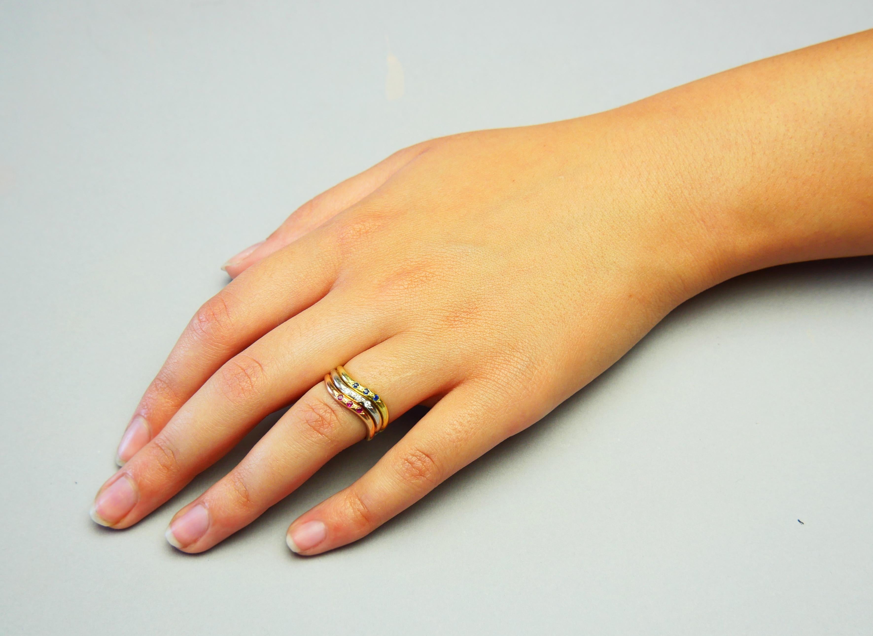 Anillo Rubí Zafiro Diamantes macizo 18K Oro Amarillo Blanco Rosa Ø 6.25 US / 3.5gr en venta 3