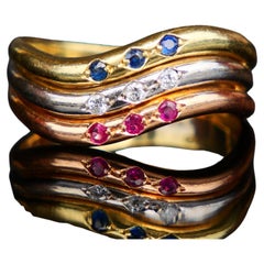 Retro Ring Ruby Sapphire Diamonds solid 18K Rose White Yellow Gold Ø 6.25 US / 3.5gr