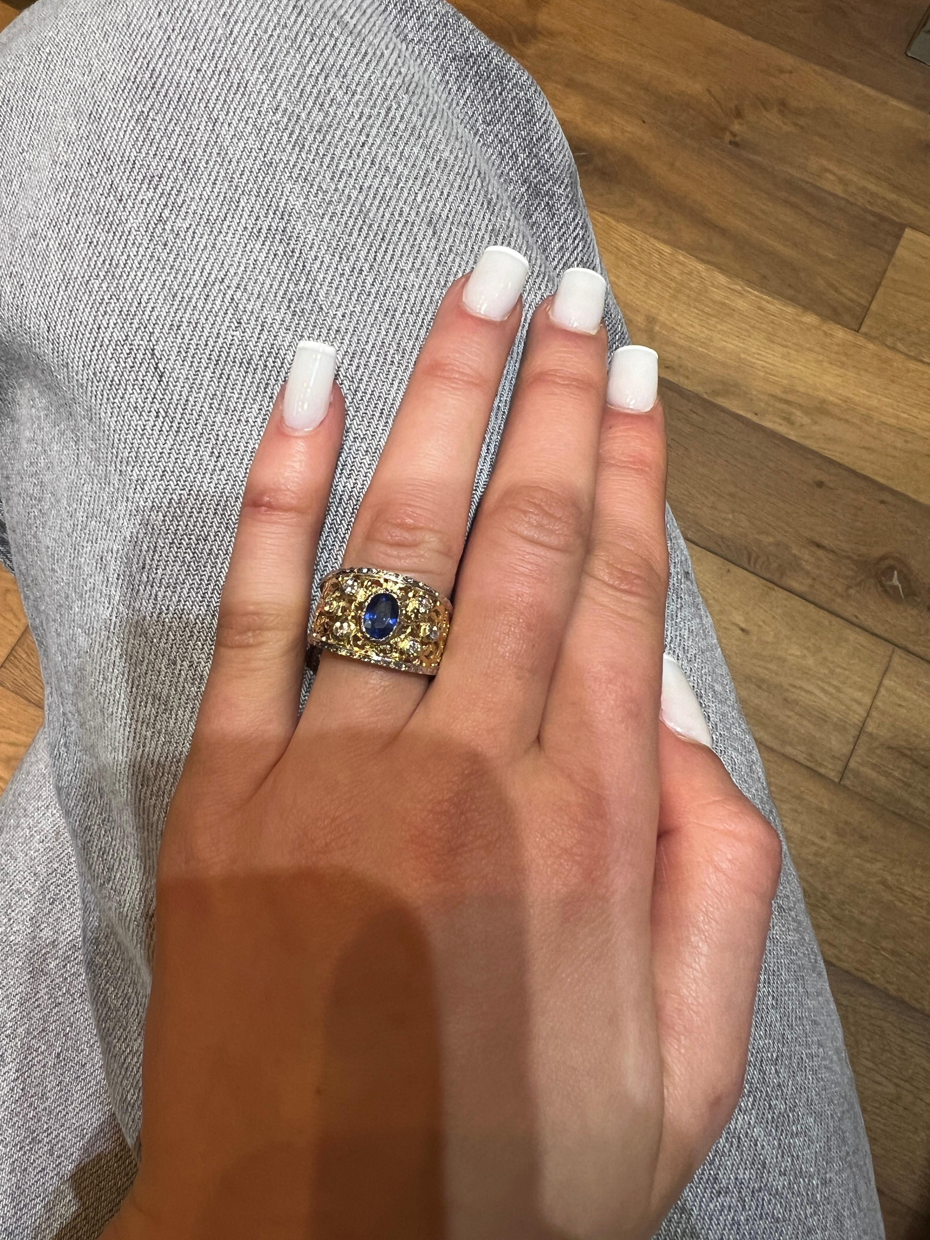 Bague Saphir 0, 95 Carats Diamants 0, 18 Carats Or bicolore 18 Carats Neuf - En vente à Vannes, FR