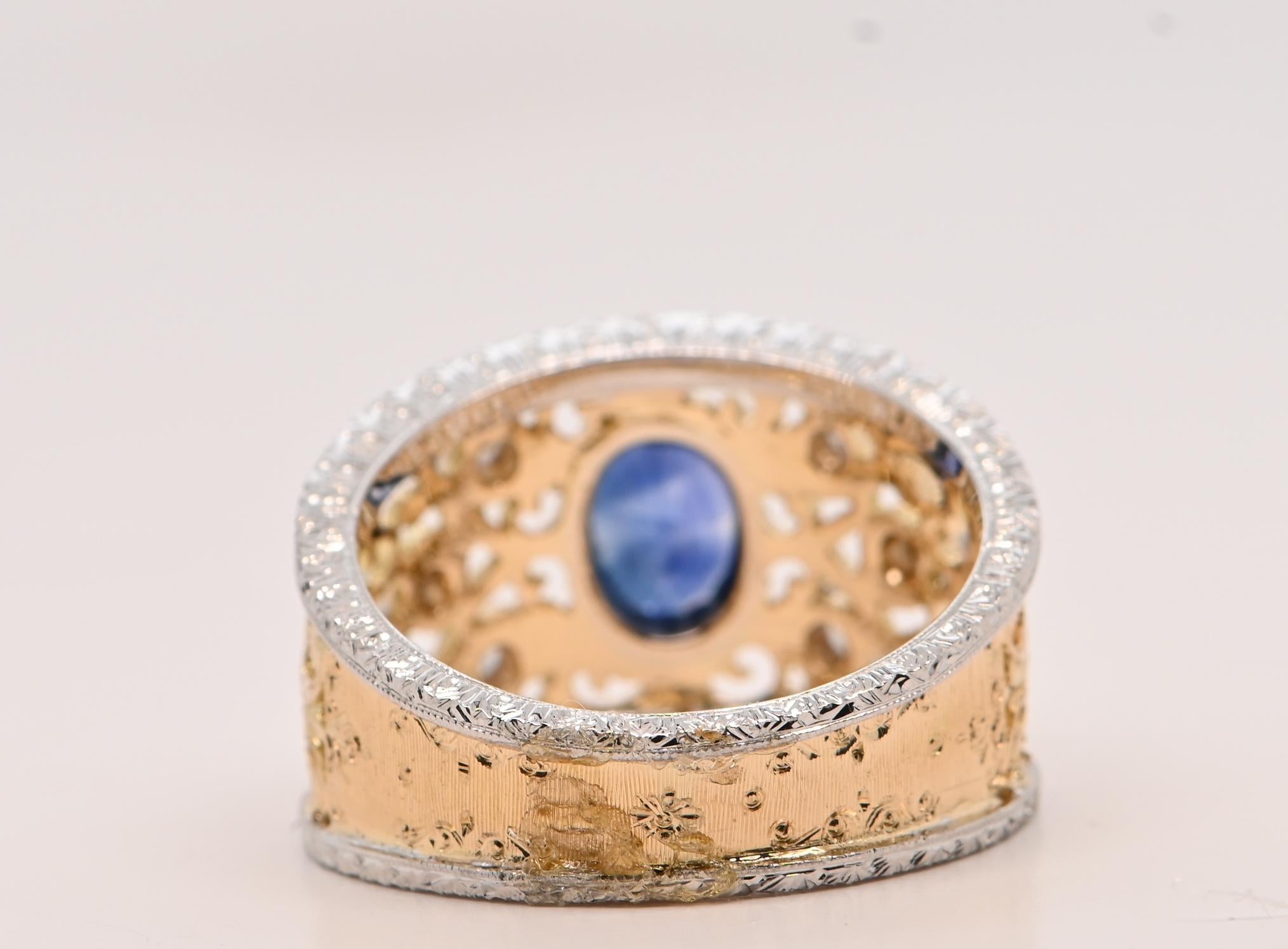 Bague Saphir 0, 95 Carats Diamants 0, 18 Carats Or bicolore 18 Carats en vente 2