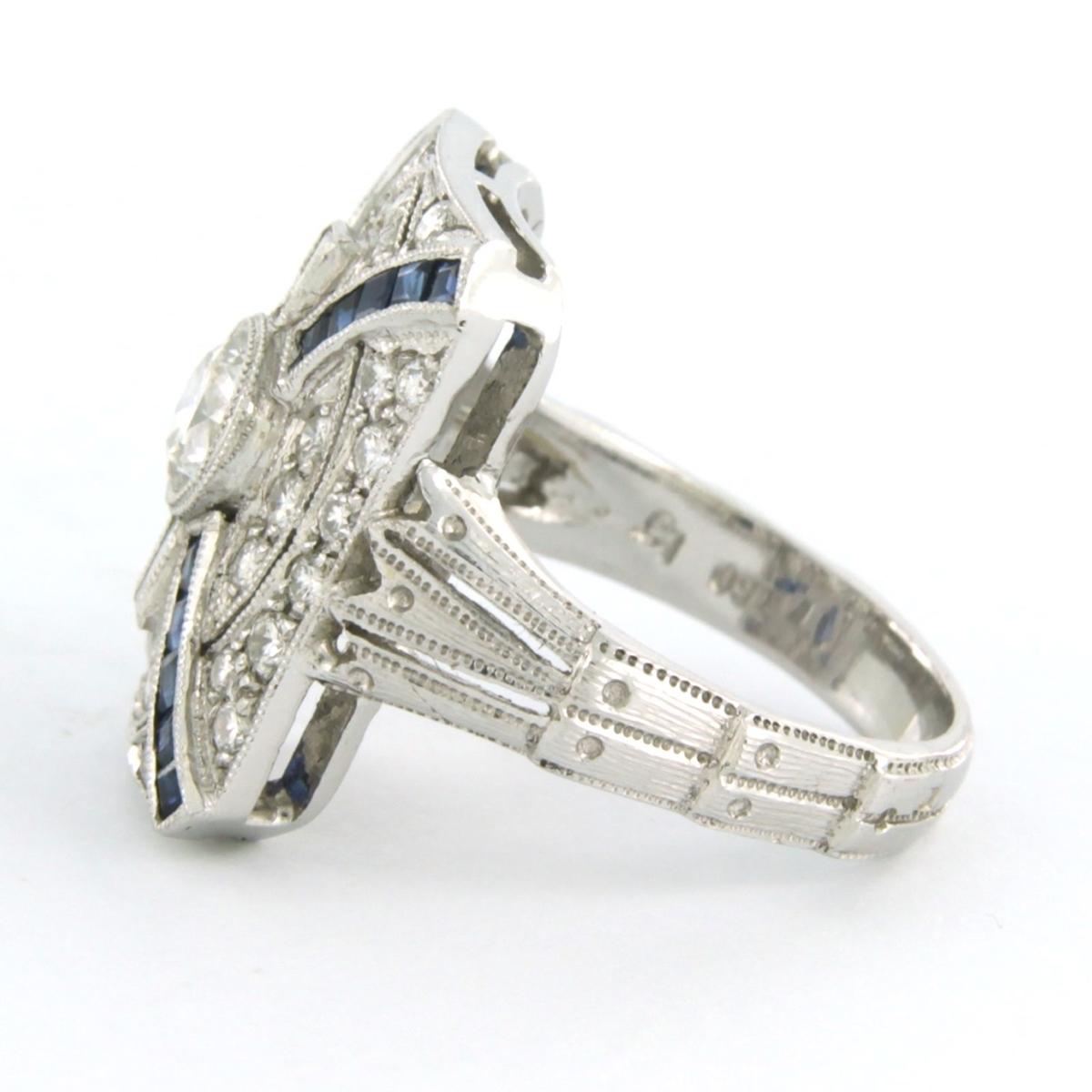 Men's Ring Sapphire Diamond 18k white gold For Sale