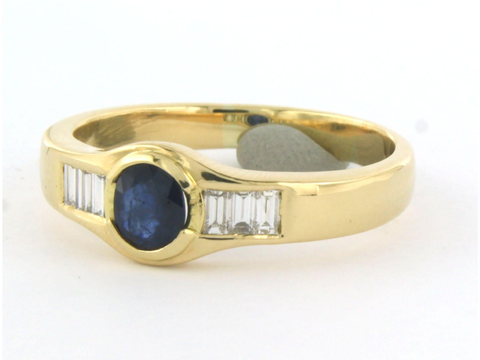 Baguette Cut Ring Sapphire Diamond 18k yellow gold For Sale