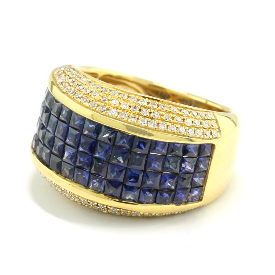 Contemporary Ring, Sapphires and Diamonds in Heavy 750 Yellow Gold with Antwerp Certification For Sale