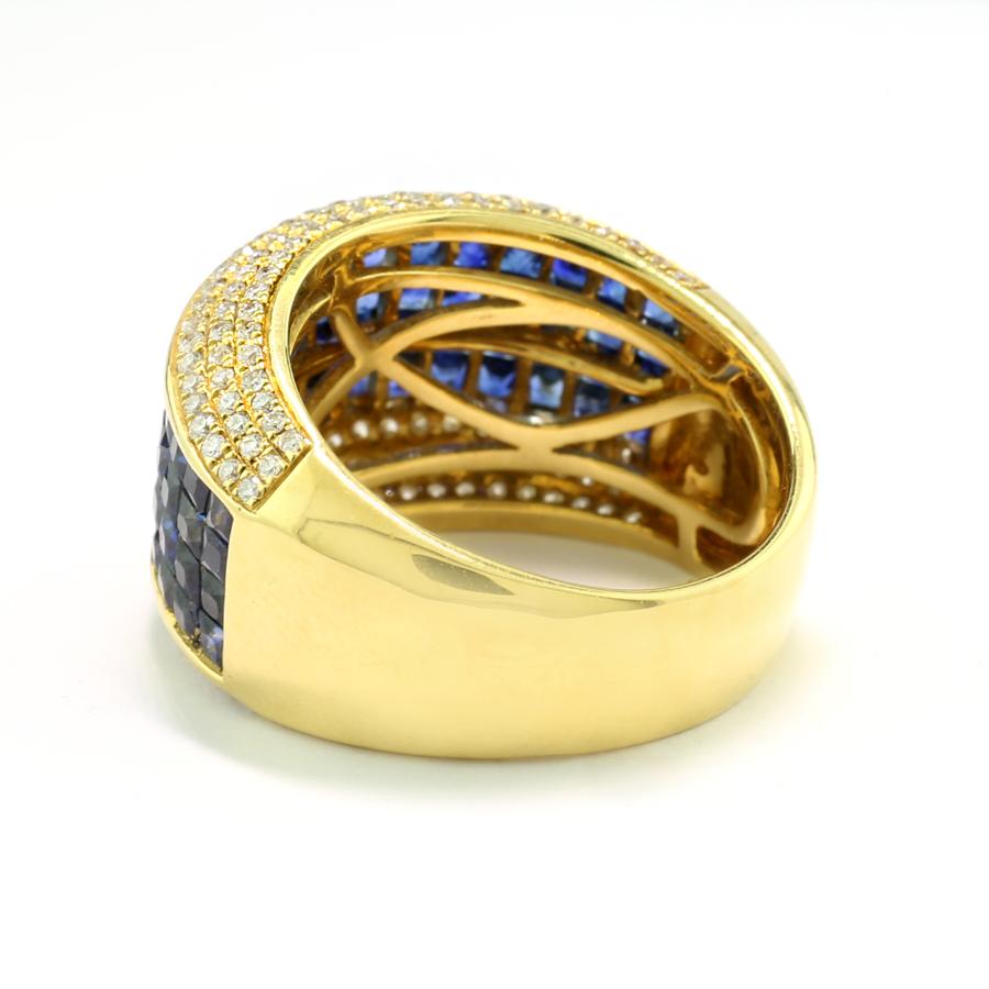 Ring, Sapphires and Diamonds in Heavy 750 Yellow Gold with Antwerp Certification In New Condition For Sale In München, DE