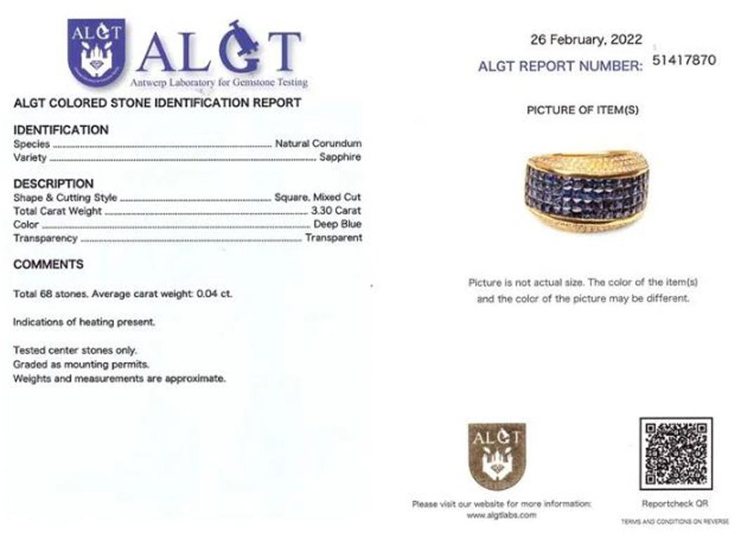 Women's Ring, Sapphires and Diamonds in Heavy 750 Yellow Gold with Antwerp Certification For Sale