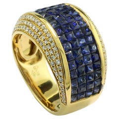 Ring, Sapphires and Diamonds in Heavy 750 Yellow Gold with Antwerp Certification