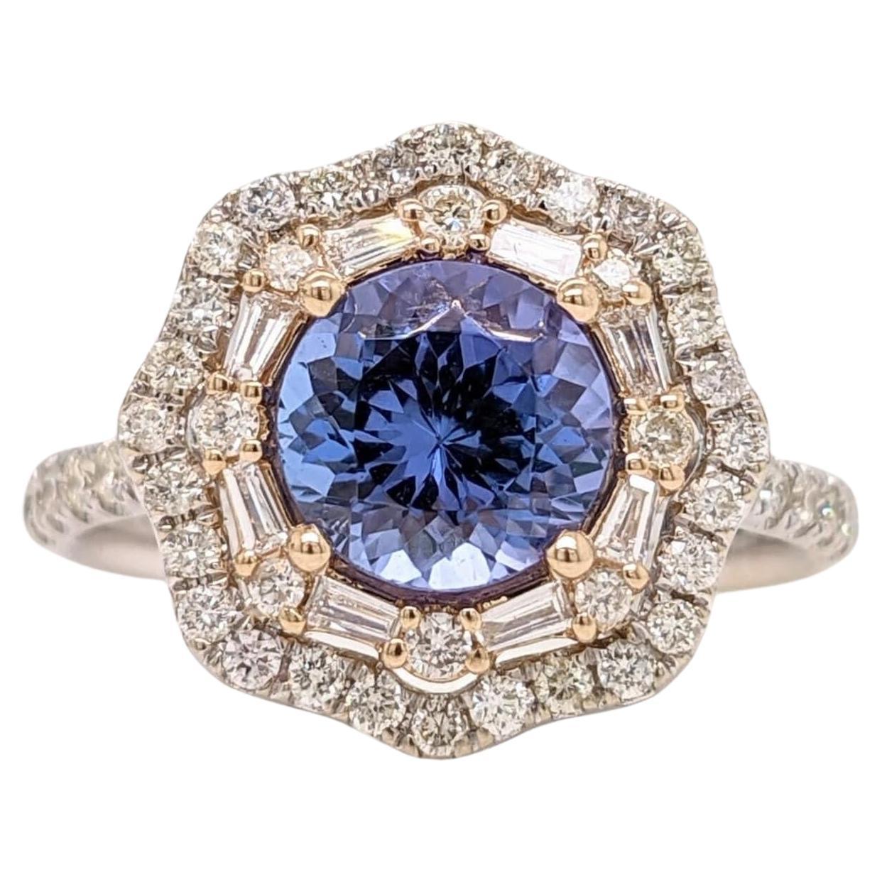 Ring Semi Mount w Earth Mined Diamonds in Solid 14K Gold Round 7.5mm