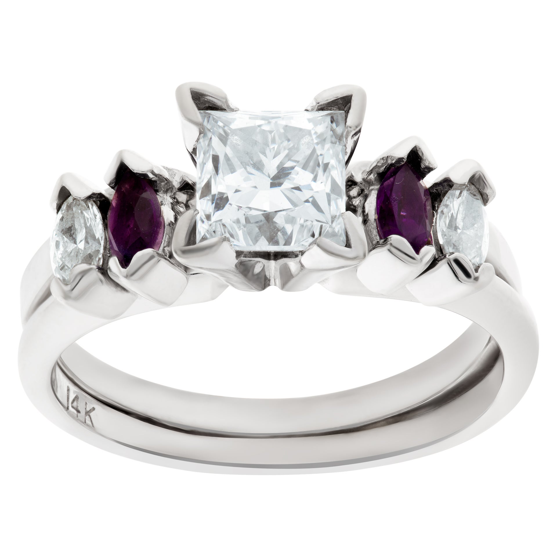 Ring Set in 14k White Gold with Diamond and Amythest Accents, GIA Certified