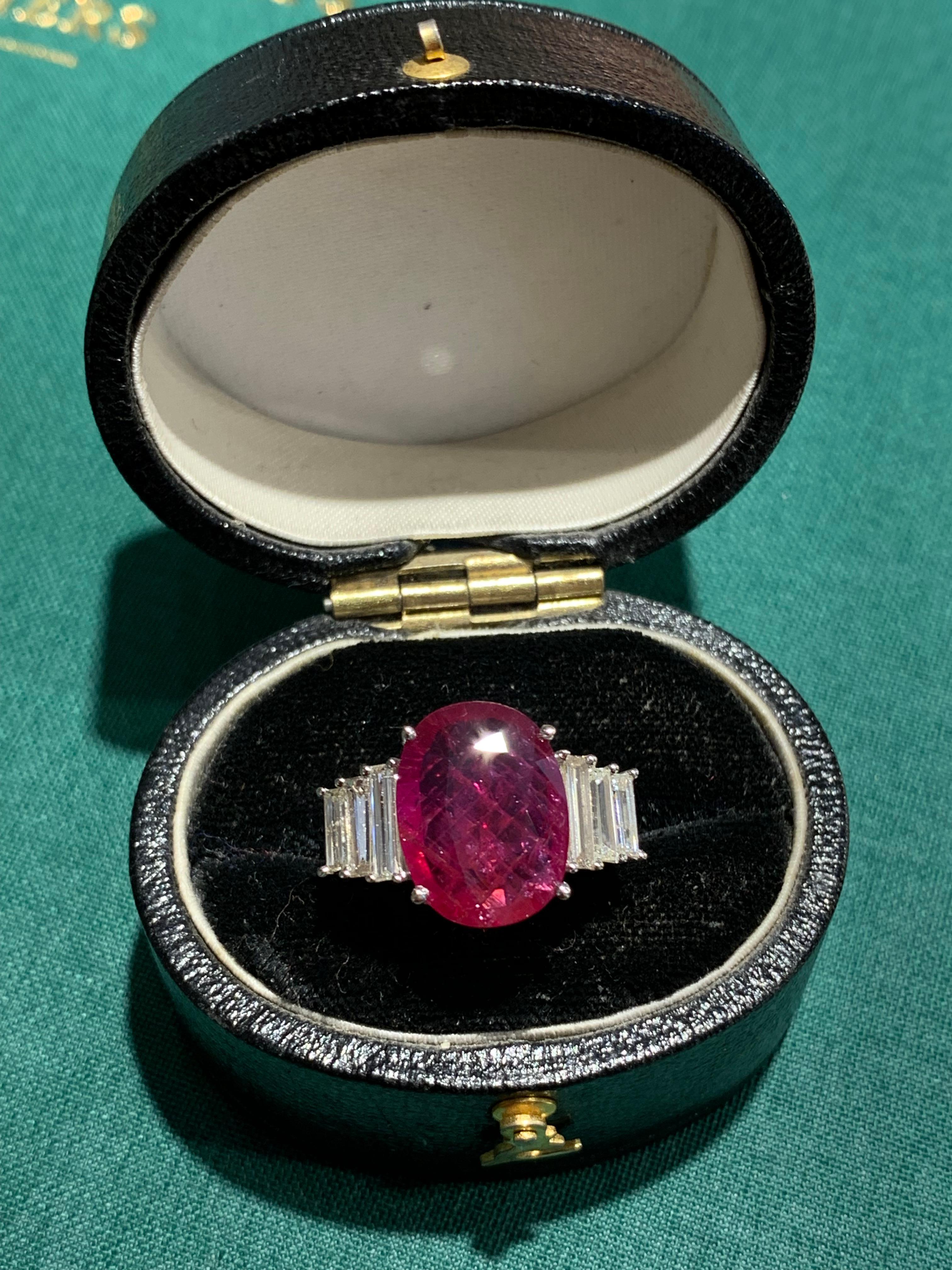 Art Deco Ring Set with a Ruby Surrounded by Baguette Cut Diamonds