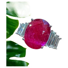 Ring Set with a Ruby Surrounded by Baguette Cut Diamonds