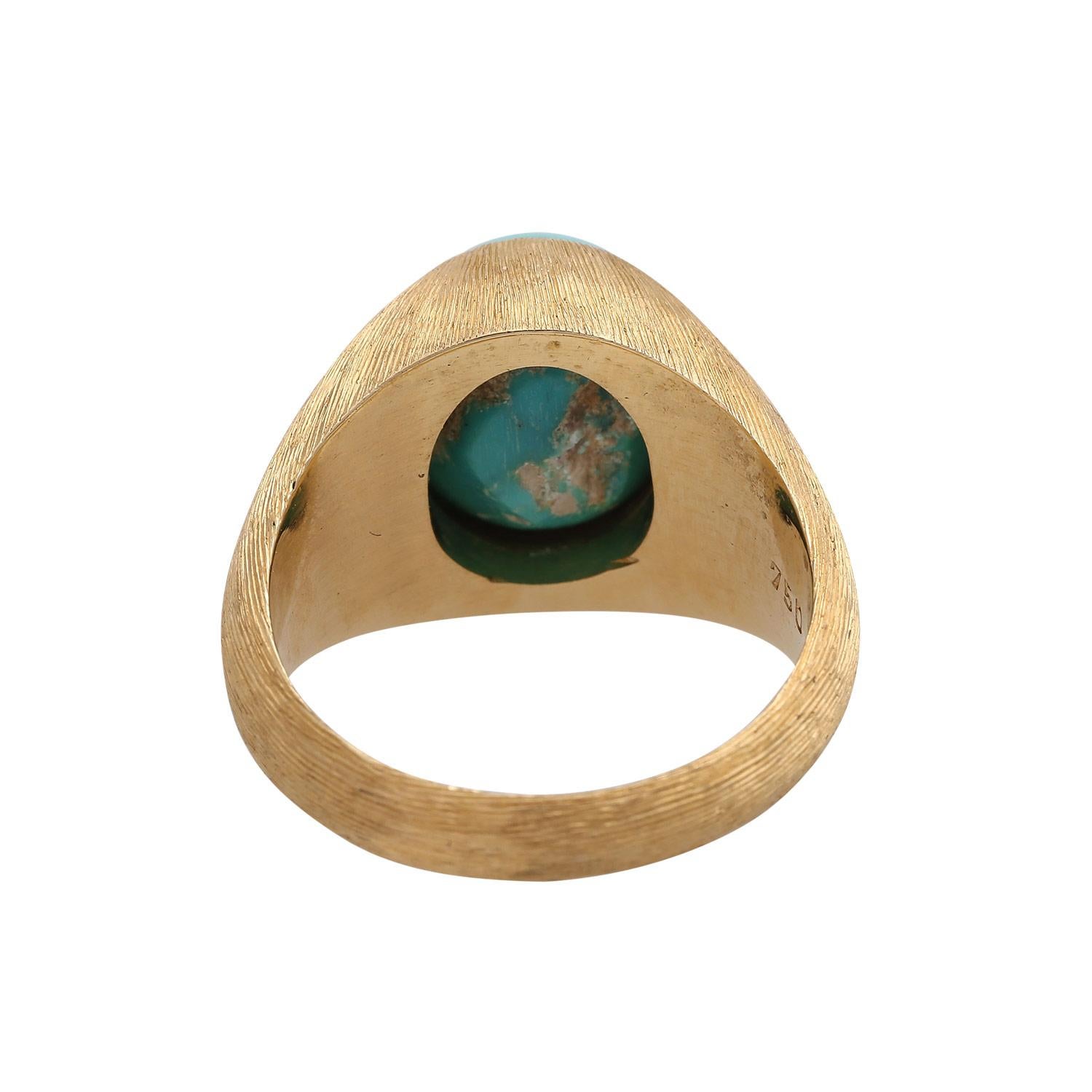 Turquoise ring - gorgeous cabochon and flower base style - Size 7