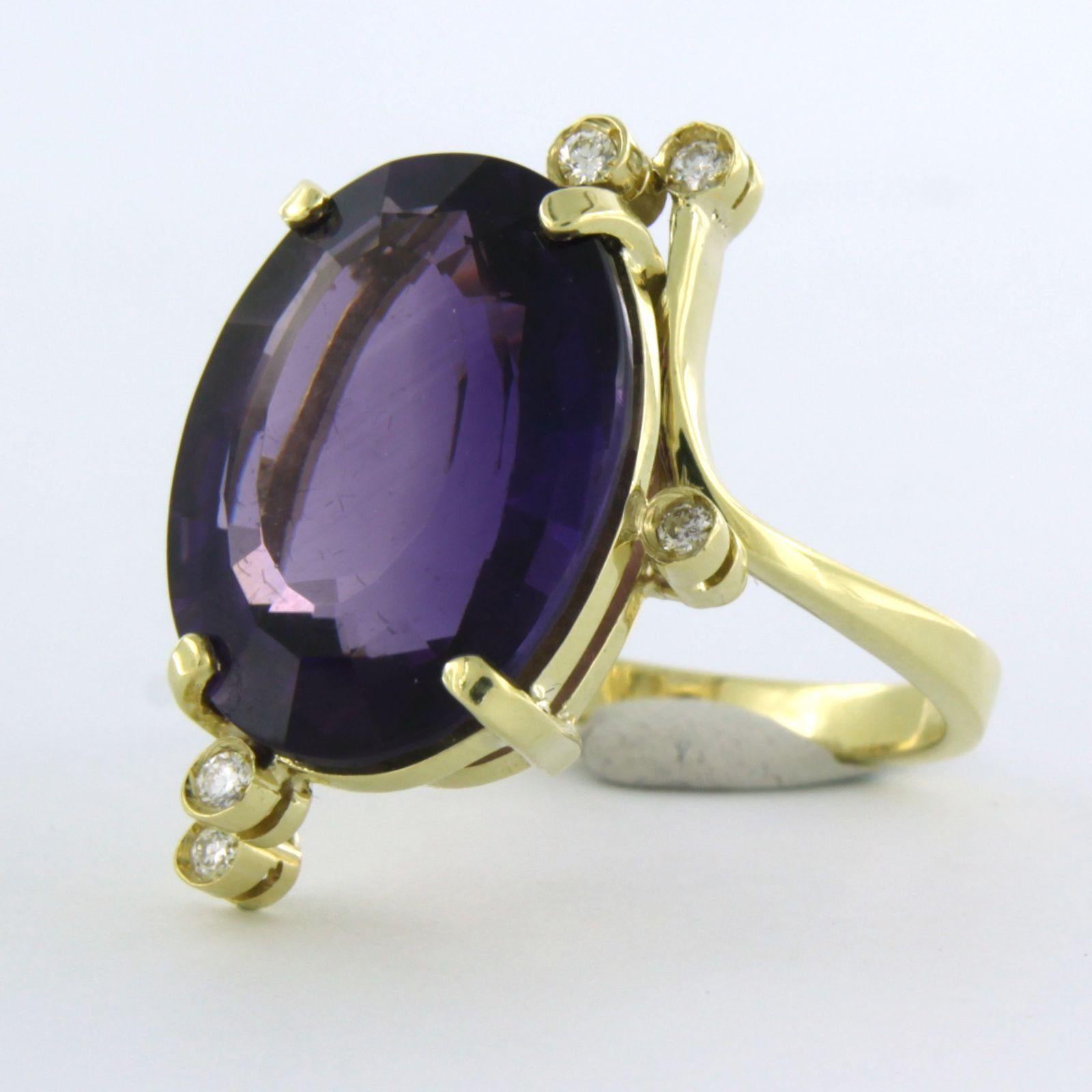 Brilliant Cut Ring with amethyst and brilliant cut diamond up to 0.20ct 4.6 grams 18k gold For Sale