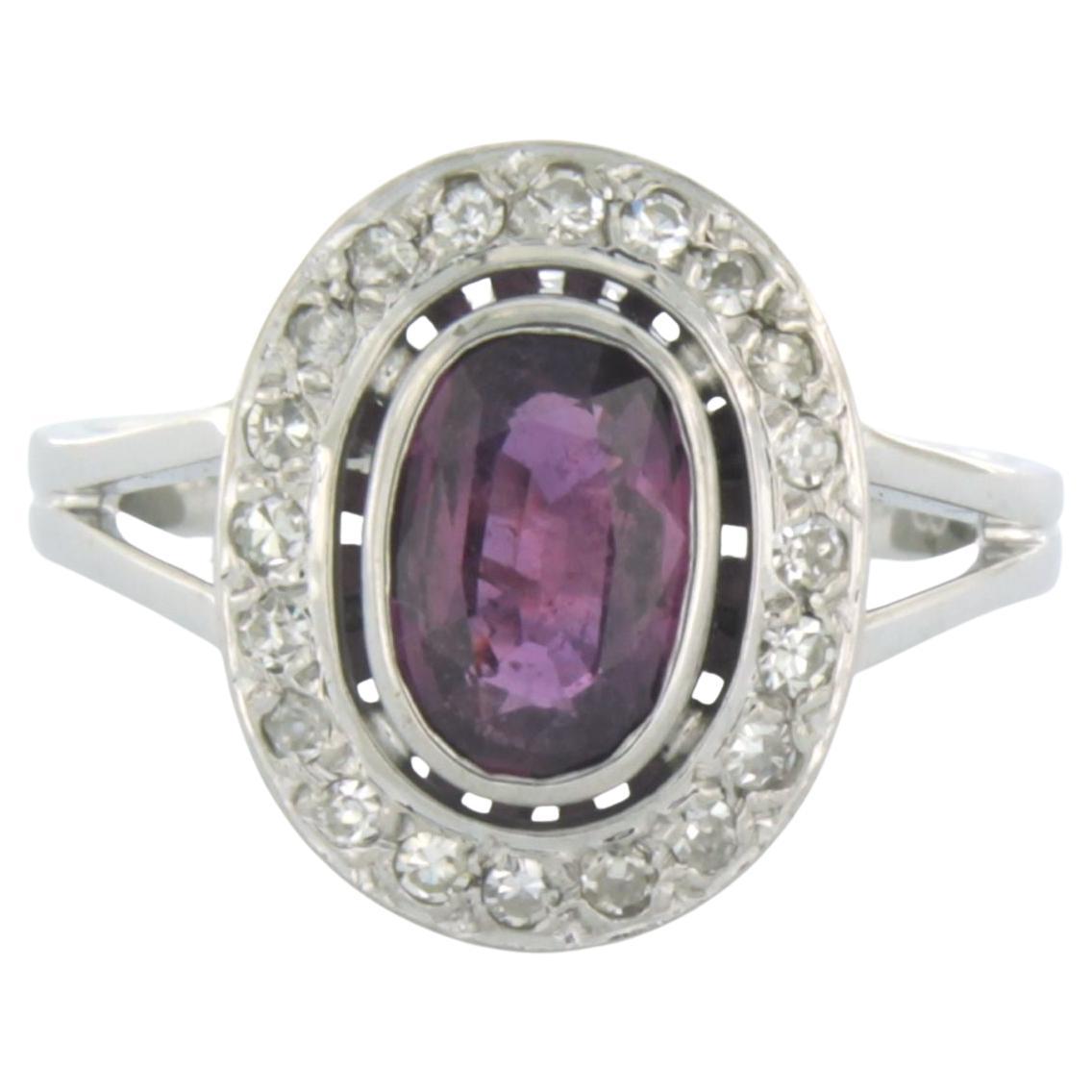 Ring set with amethyst and single cut diamond up to 0.35ct 18k white gold