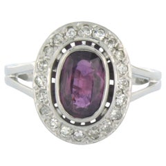 Ring set with amethyst and single cut diamond up to 0.35ct 18k white gold