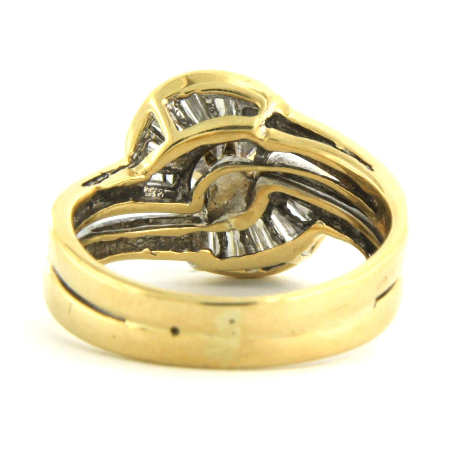 Baguette Cut Ring set with baguette and brilliant cut diamond 0.60ct, 18k gold For Sale
