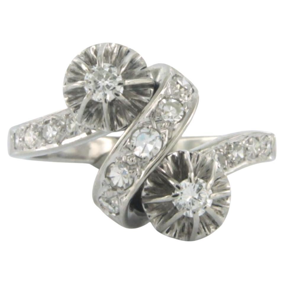 Ring set with brilliant and single cut diamonds 0.50ct, 18k white gold For Sale