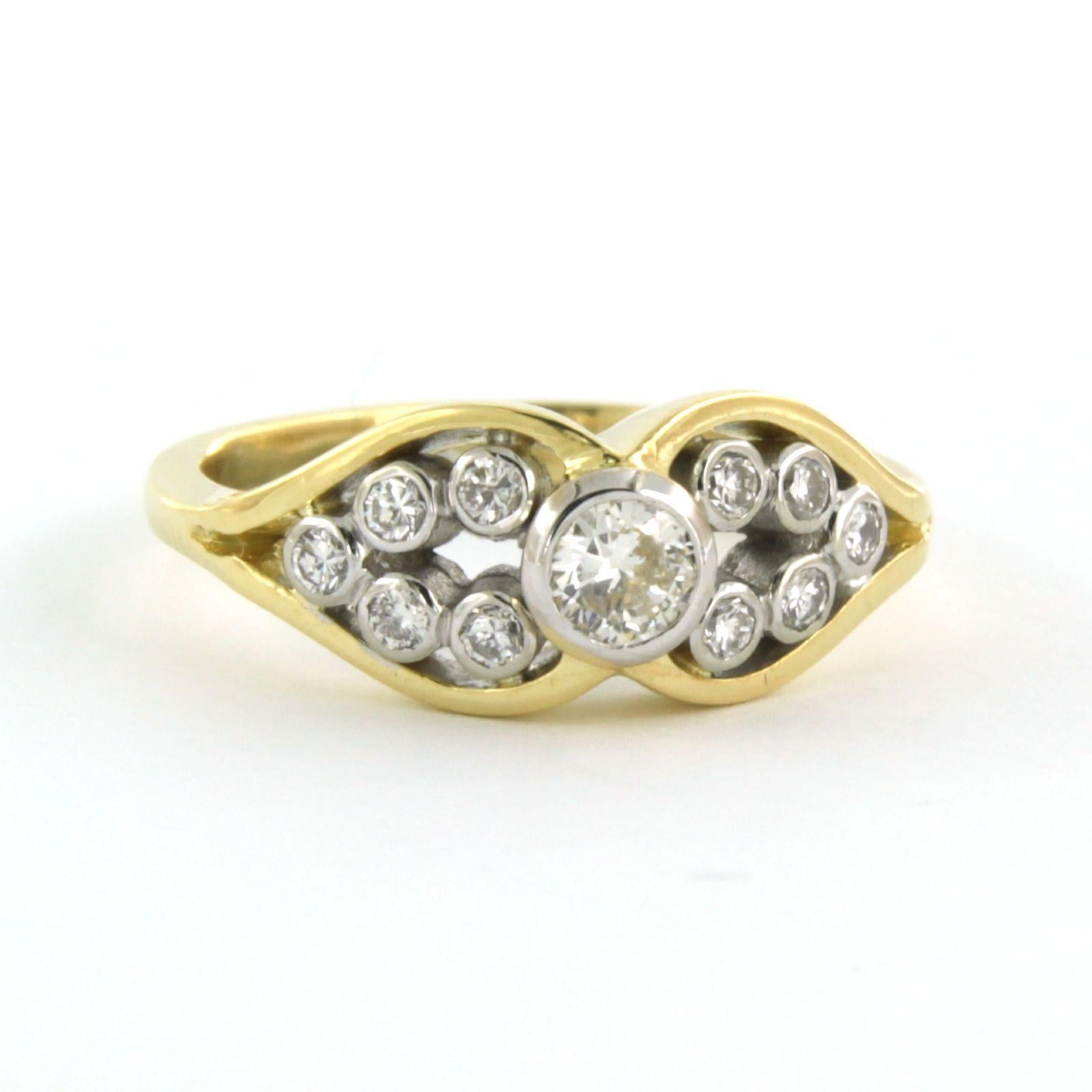 Modern Ring set with brilliant cut diamonds 0.30 ct, 18k bicolour gold For Sale