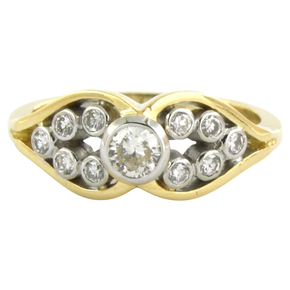Ring set with brilliant cut diamonds 0.30 ct, 18k bicolour gold
